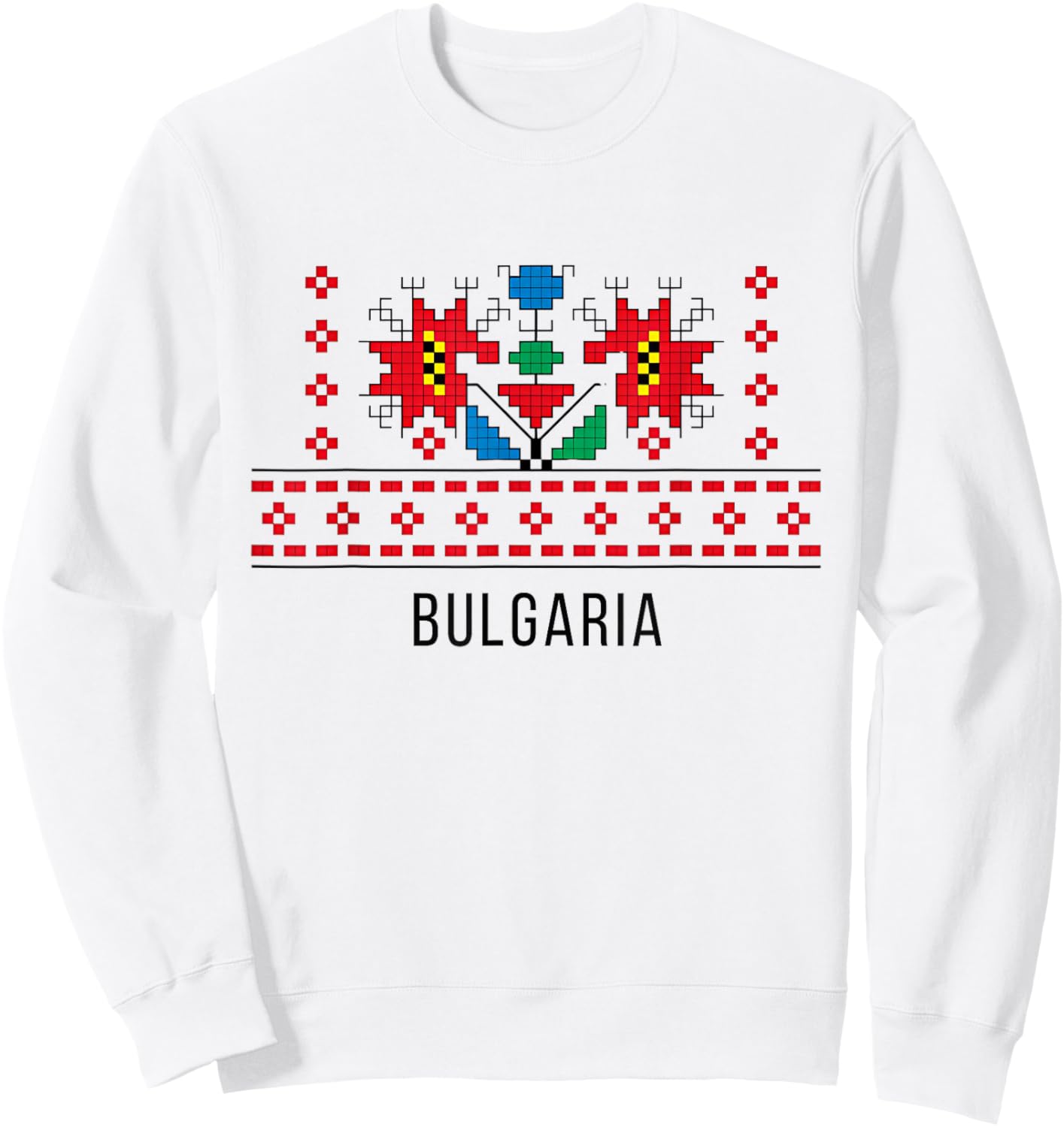 Traditional Bulgarian Shevitsa Motif Design Sweatshirt - Sweatshirt | White