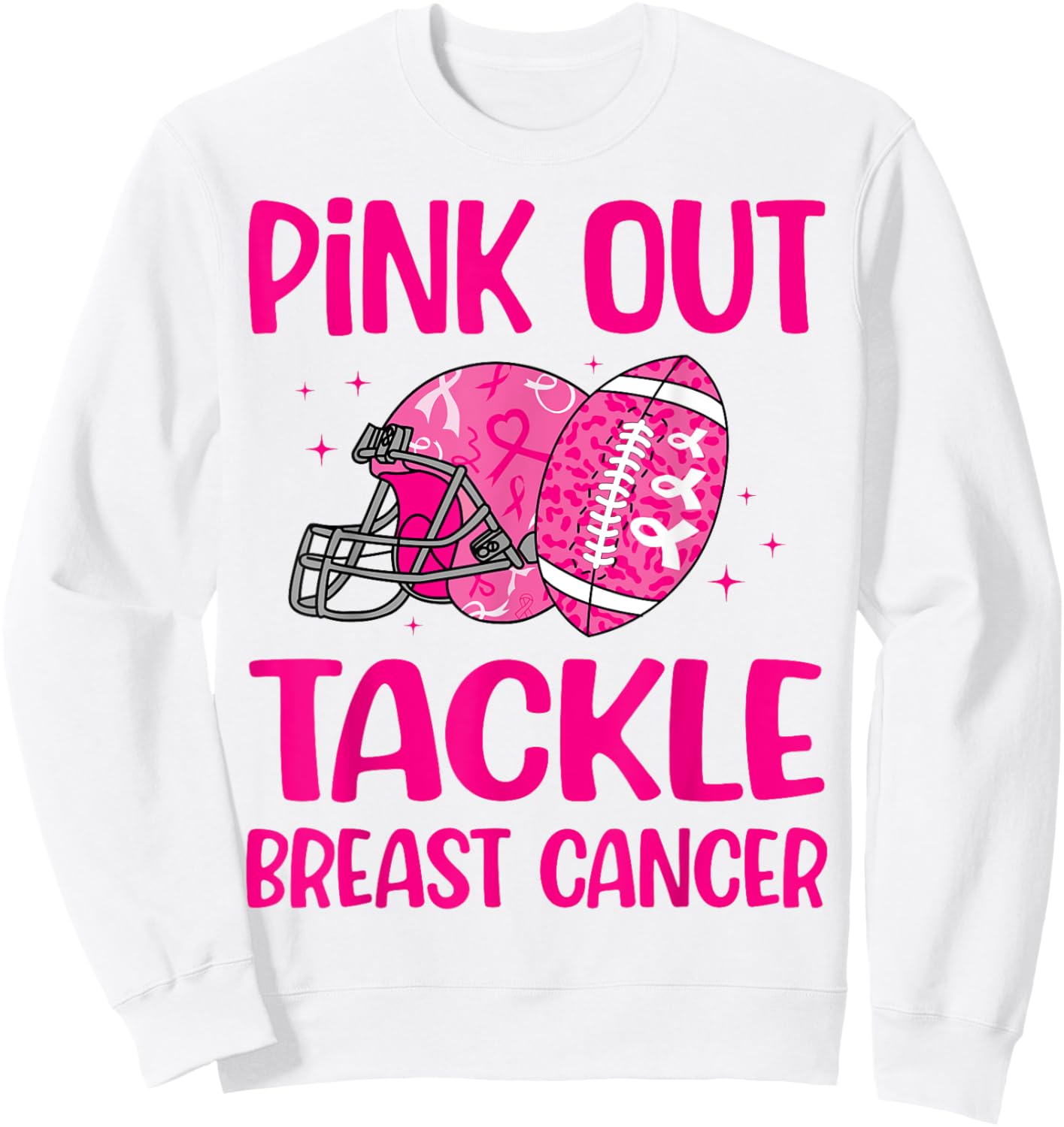American Football Pink Out Tackle Breast Cancer Awareness Sweatshirt - Sweatshirt | White