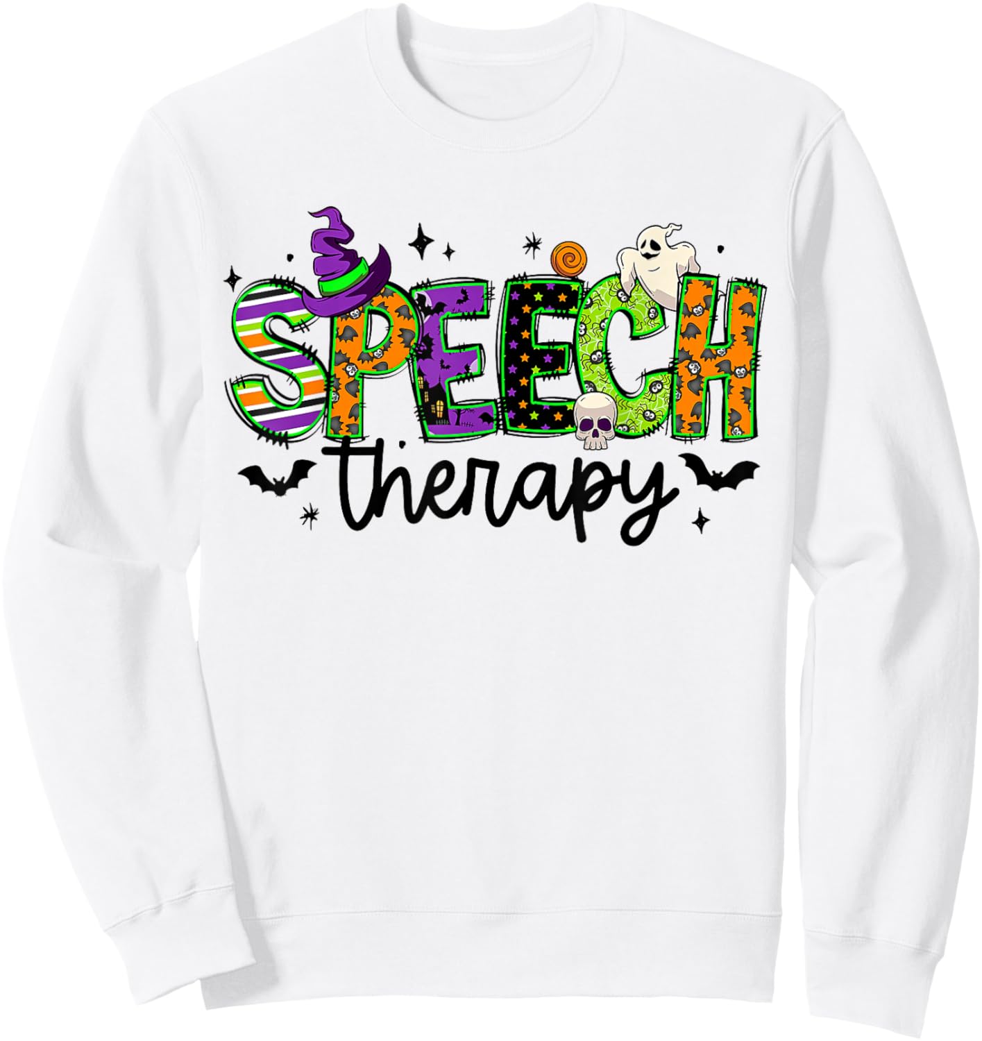 Halloween Speech Therapy Groovy Speech Language Pathologist Sweatshirt - Sweatshirt | White