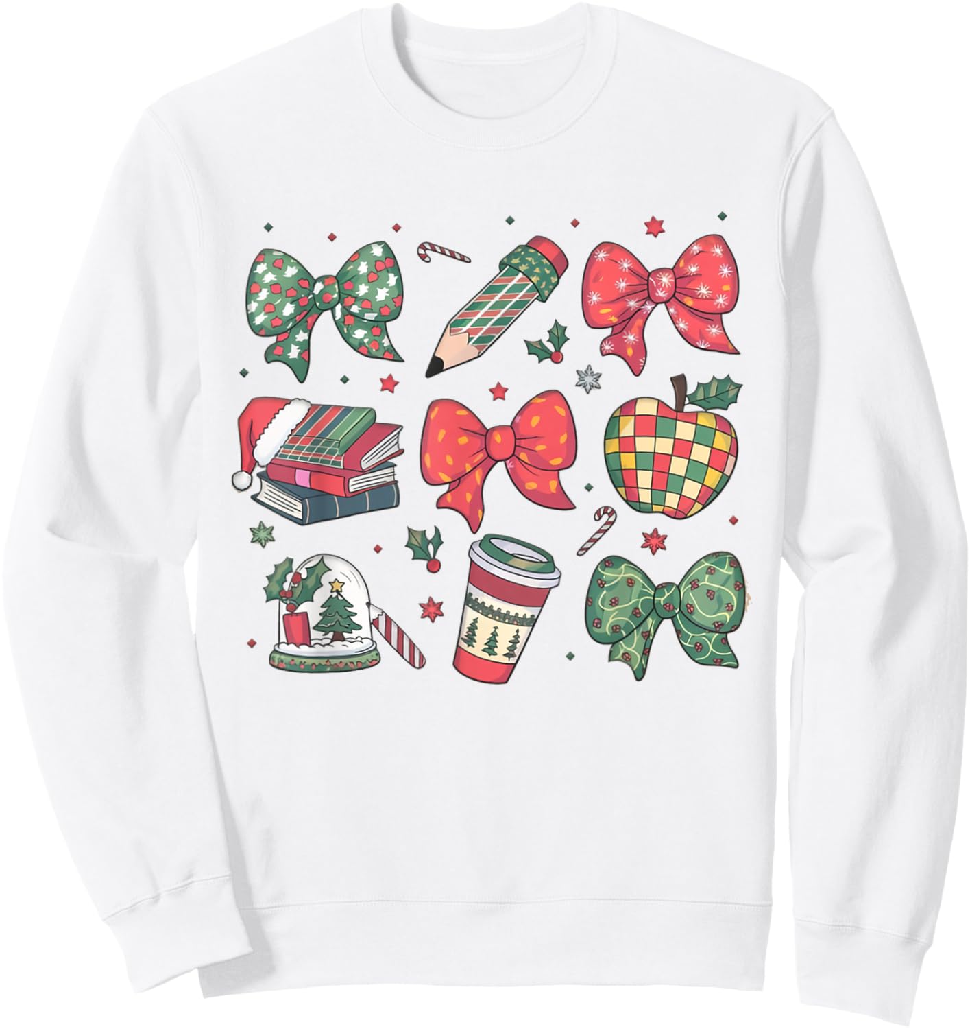 Coquette Bow Teacher Christmas Elementary School Xmas Winter Sweatshirt - Sweatshirt | White