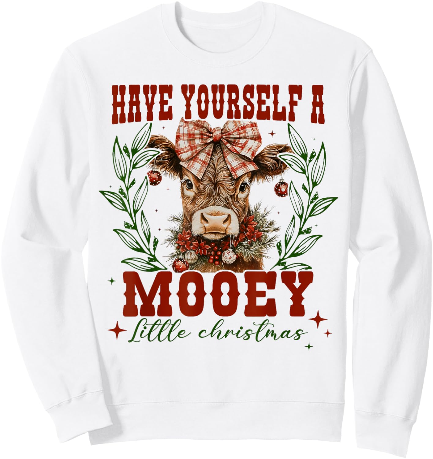 Have Yourself A Mooey Little Christmas Highland Cow Western Sweatshirt - Sweatshirt | White