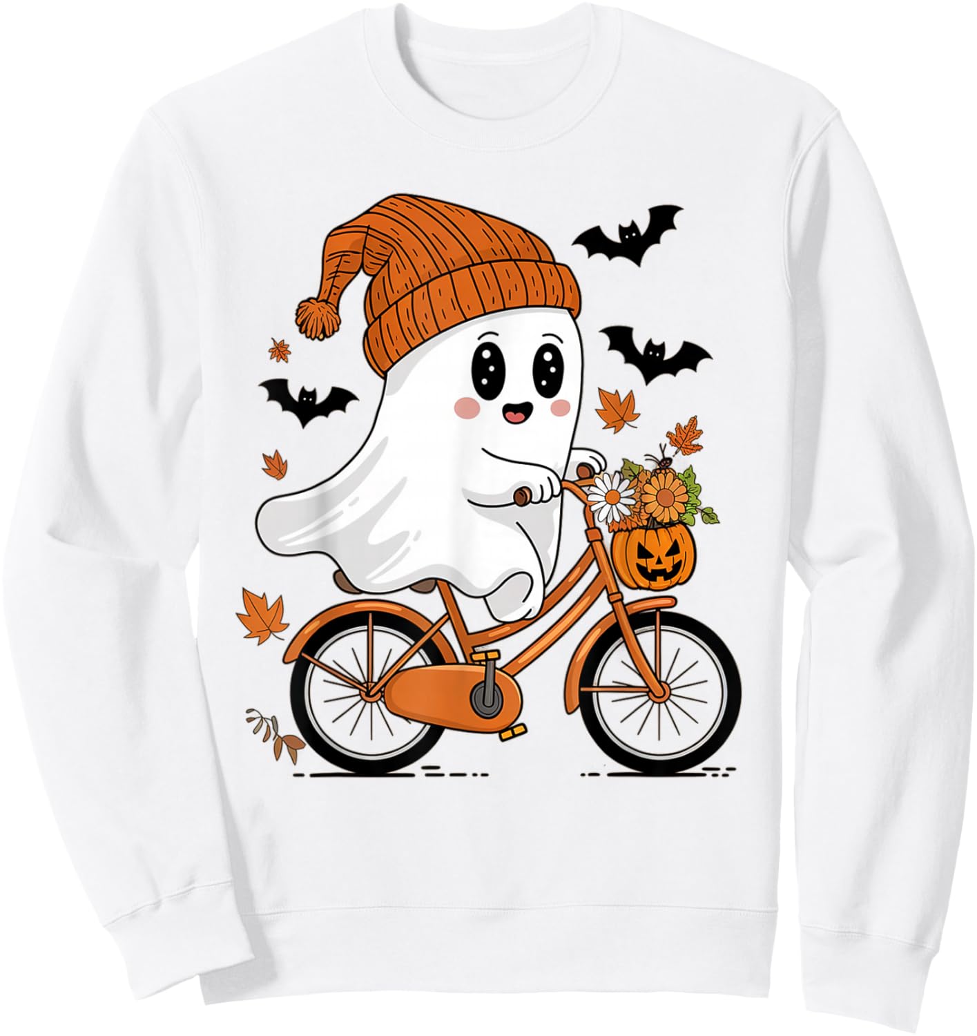 Cute Halloween Ghost Riding a Bicycle Girls Sweatshirt - Sweatshirt | White