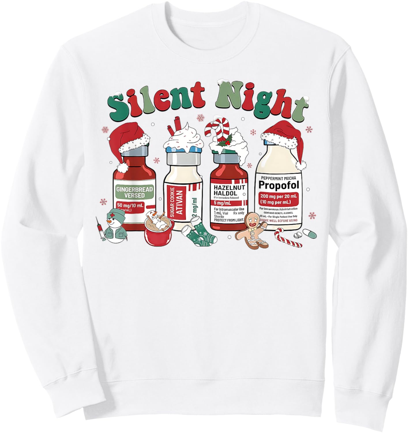 Peppermint Mocha Propofol Silent Night Christmas Nurse ICU Sweatshirt - Sweatshirt | White