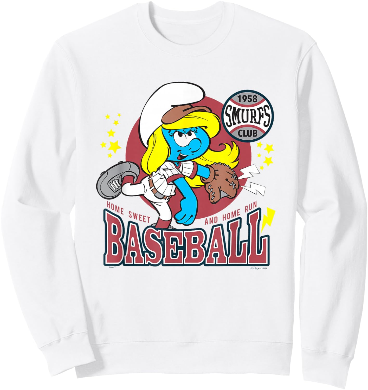 The Smurfs Baseball Home Sweet And Home Run Sweatshirt - Sweatshirt | White