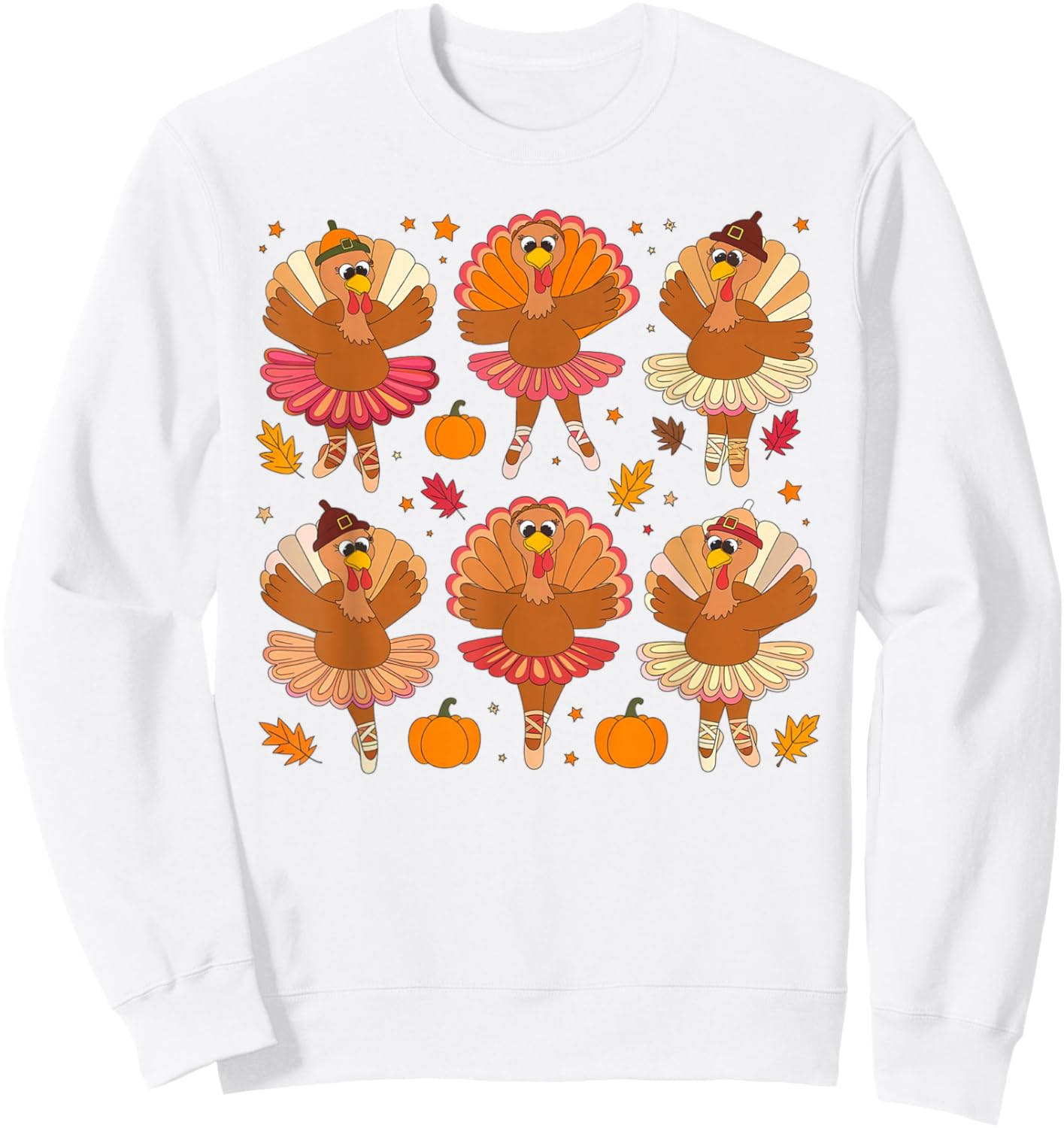 Autumn Ballerinas Dancing Cute Turkey Thanksgiving Girls Sweatshirt - Sweatshirt | White
