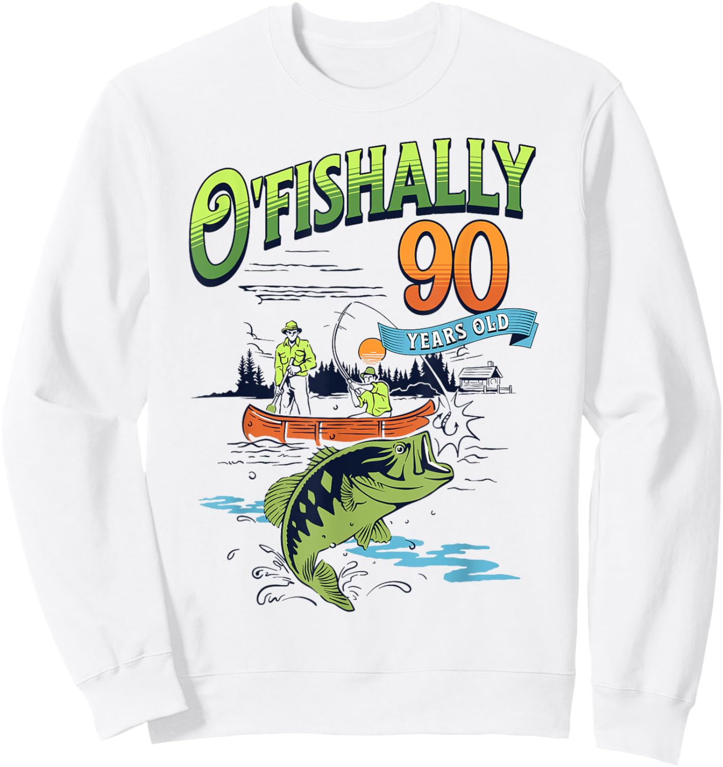 Ofishally 90 Years Old Fishing Theme 90th Birthday Fisherman Sweatshirt - Sweatshirt | White