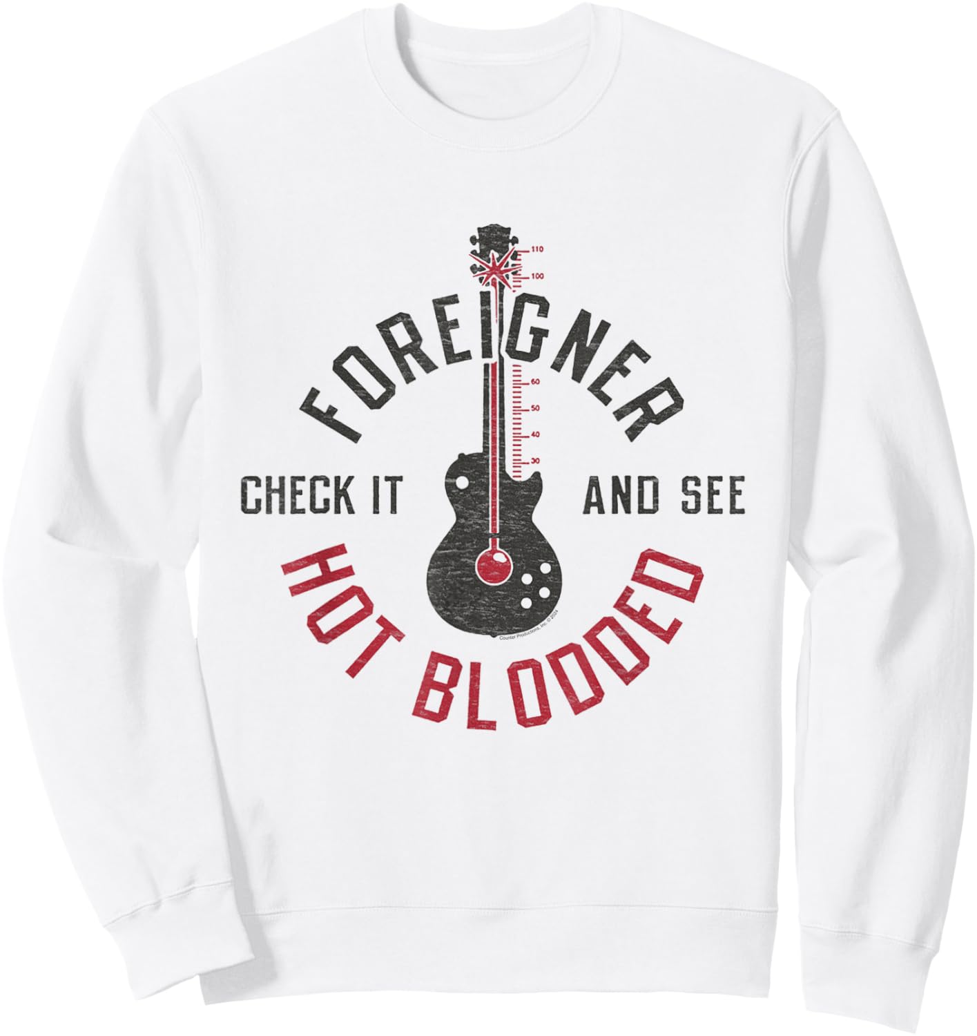 Foreigner Hot Blooded Guitar Thermometer Classic Rock Band Sweatshirt - Sweatshirt | White