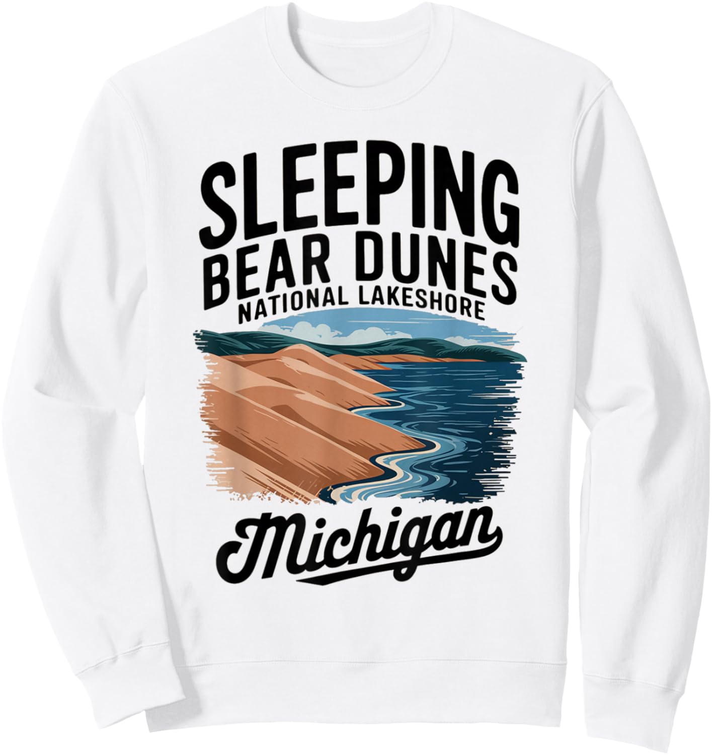 Explore Michigan's Iconic Sleeping Bear Dunes Sweatshirt - Sweatshirt | White
