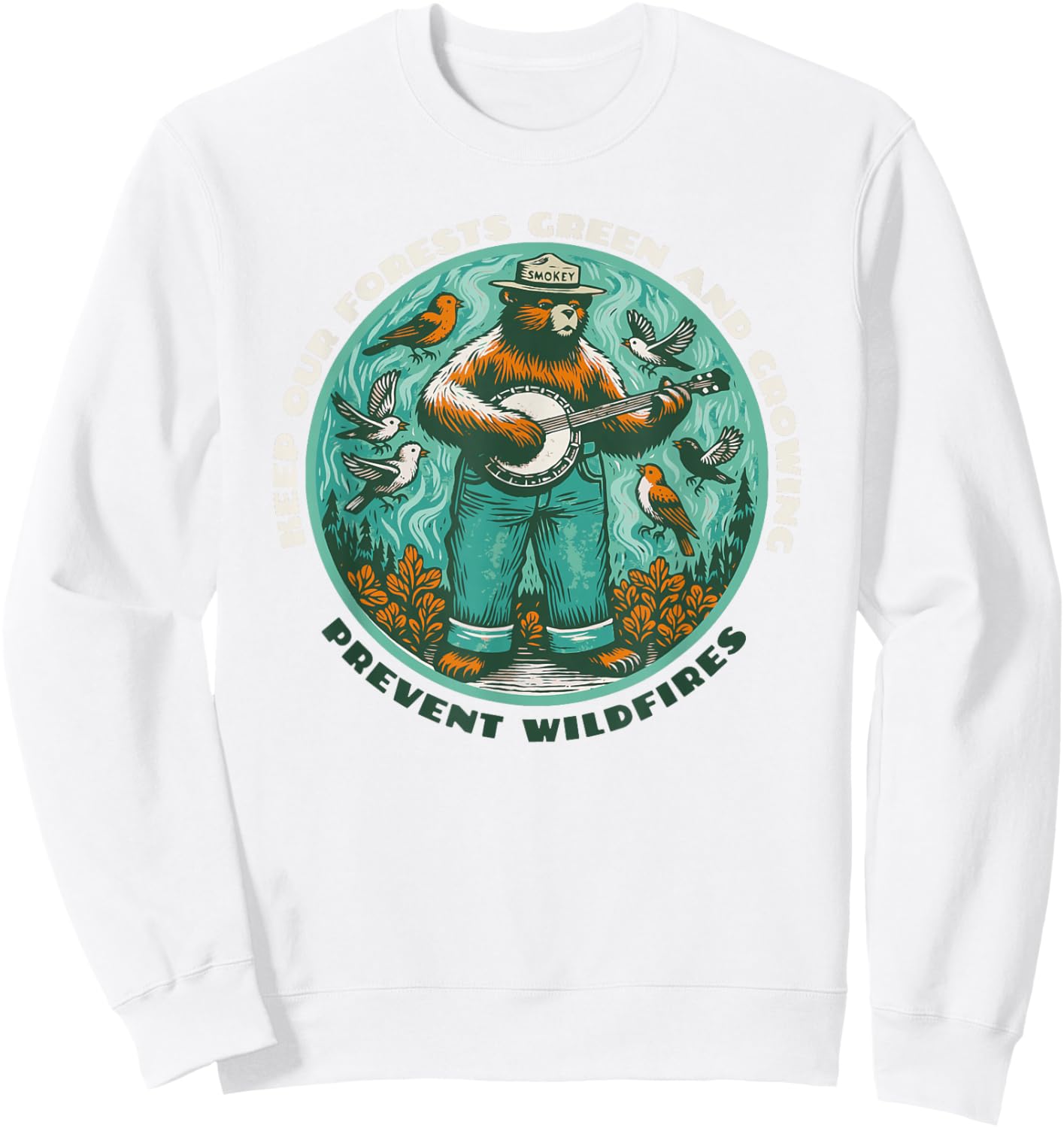 Prevent Wildfires Smokey Bear & Banjo Retro Sweatshirt - Sweatshirt | White