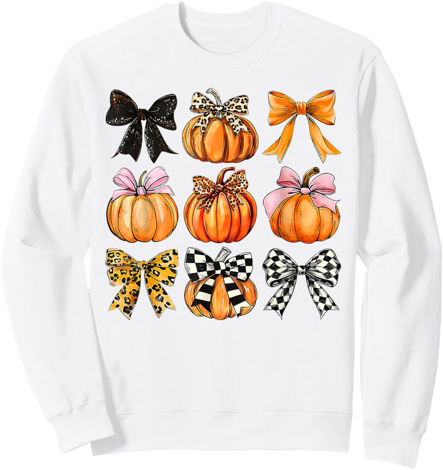 Coquette Bow Pumpkin Season Thanksgiving Autumn Fall Leaves Sweatshirt - Sweatshirt | White
