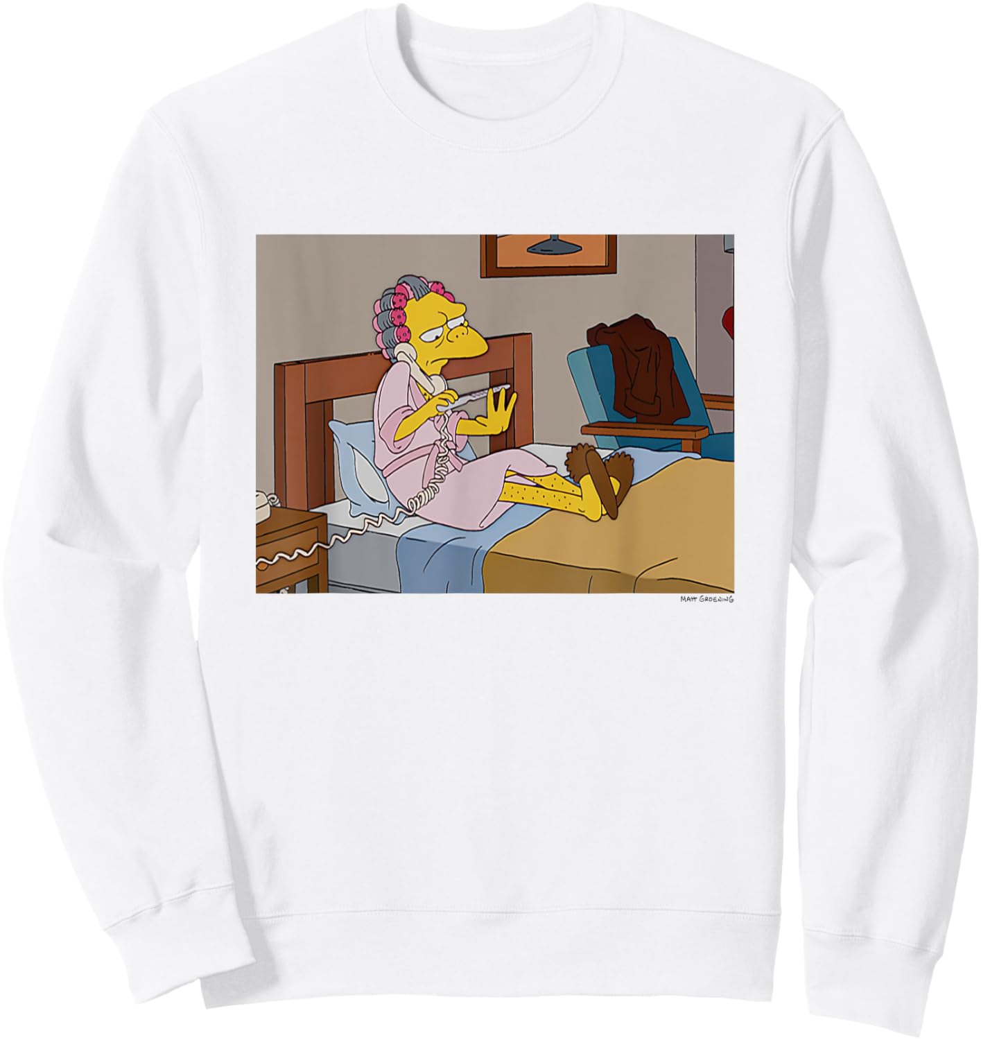 The Simpsons Moe Gossiping Phone Call Big Chest Poster Sweatshirt - Sweatshirt | White