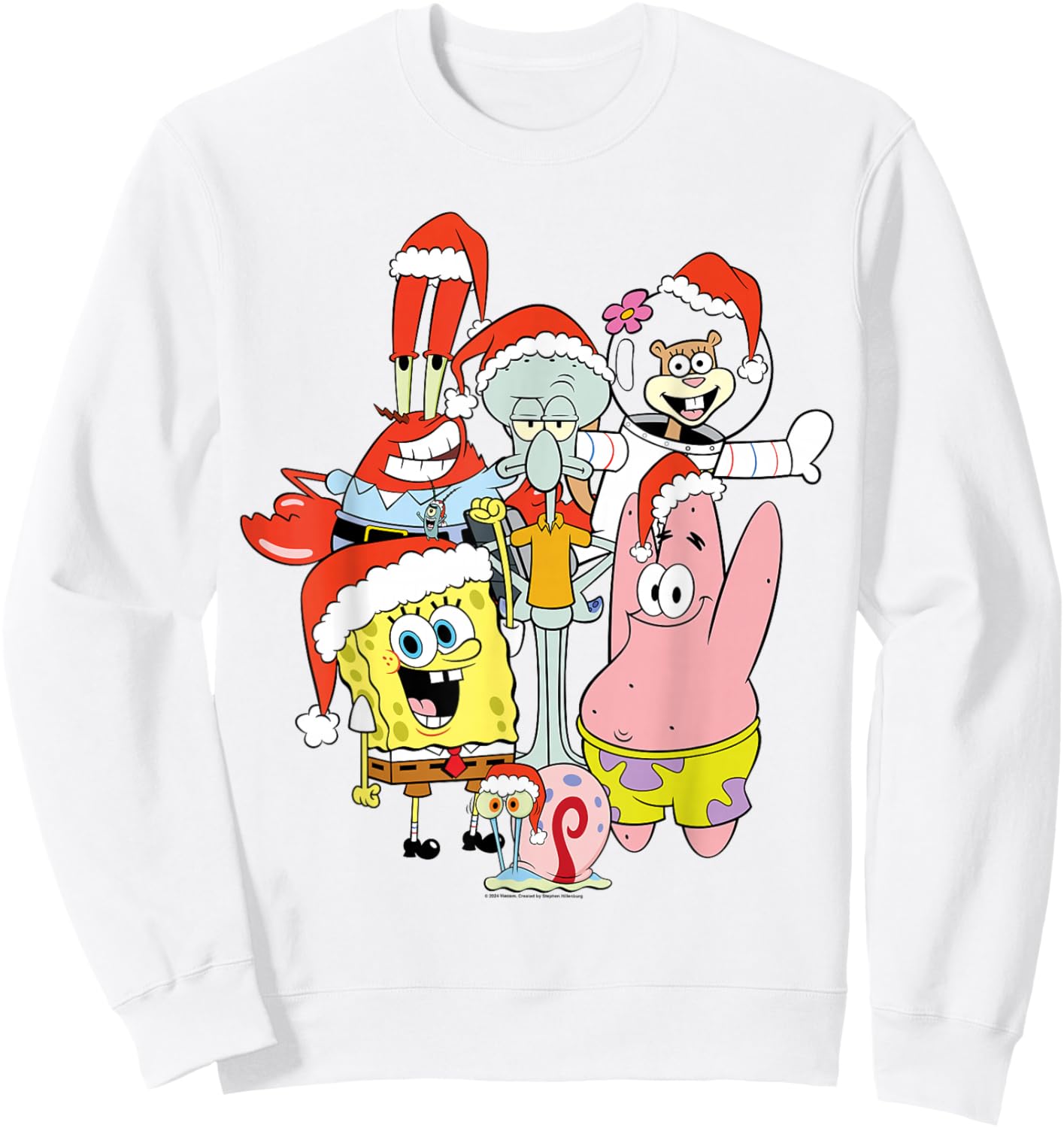 Spongebob Squarepants Christmas Group Santa Hats Sweatshirt - Sweatshirt | White