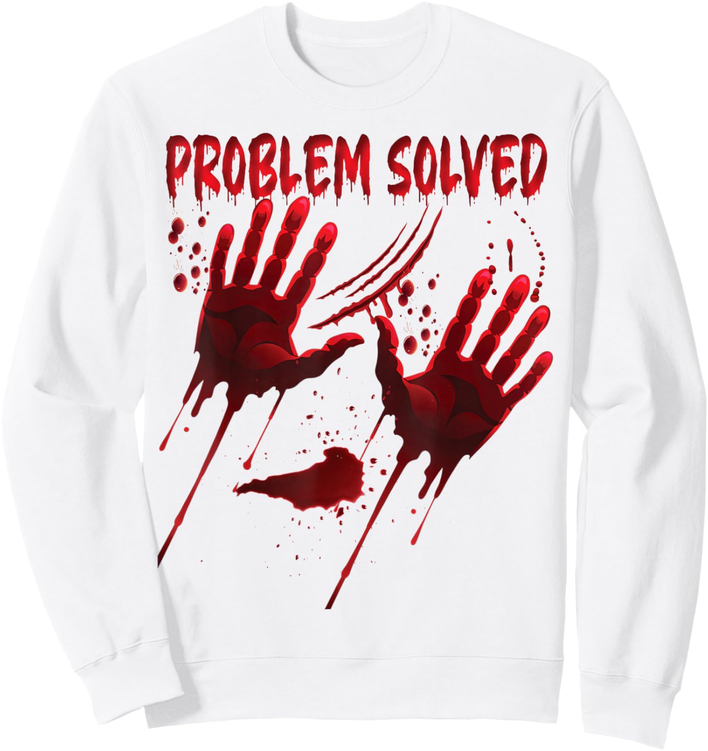 Bloody Hands Costume Men Problem Solved Blood Splatter Sweatshirt - Sweatshirt | White