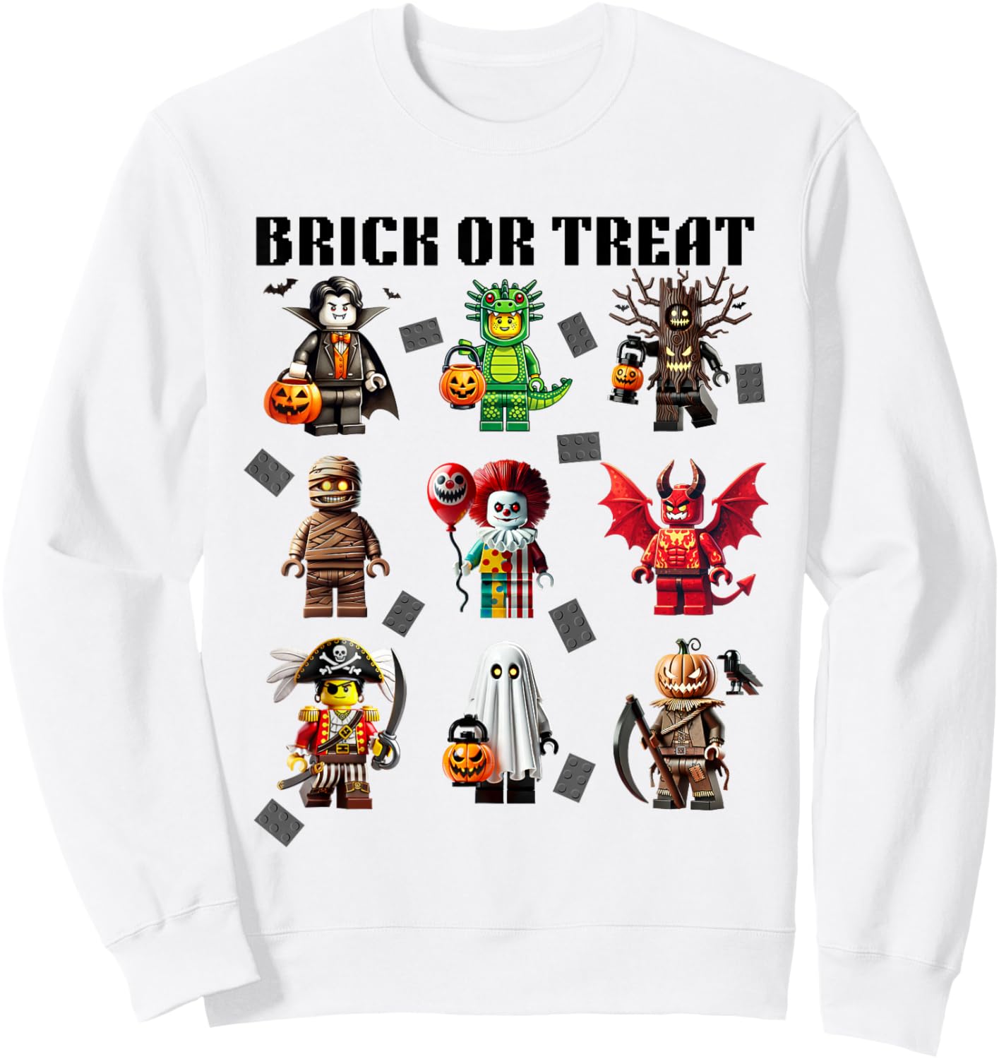 Building Bricks Halloween Brick Or Treat Costume Monsters Sweatshirt - Sweatshirt | White