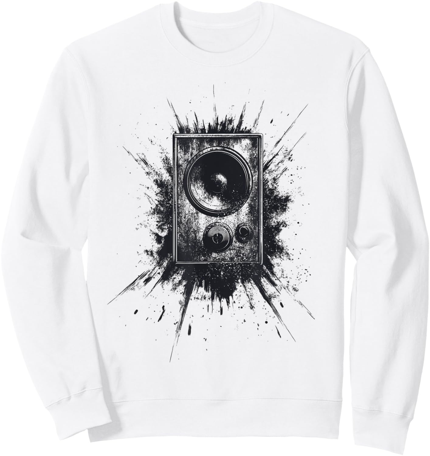 Cool Black Grayscale Music Speaker Design Sweatshirt - Sweatshirt | White