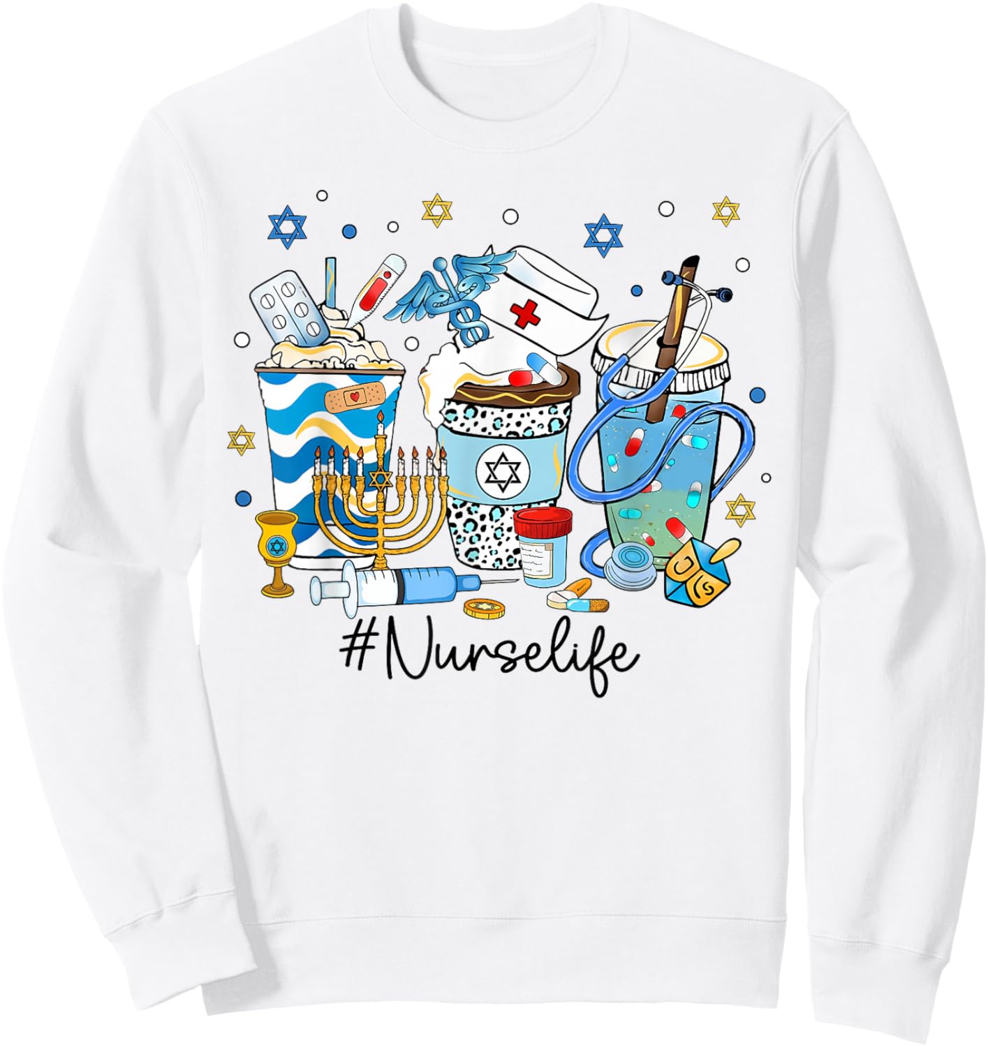 Hanukkah Nurse Life Chanukah Nursing Scrub Jewish RN Women Sweatshirt - Sweatshirt | White