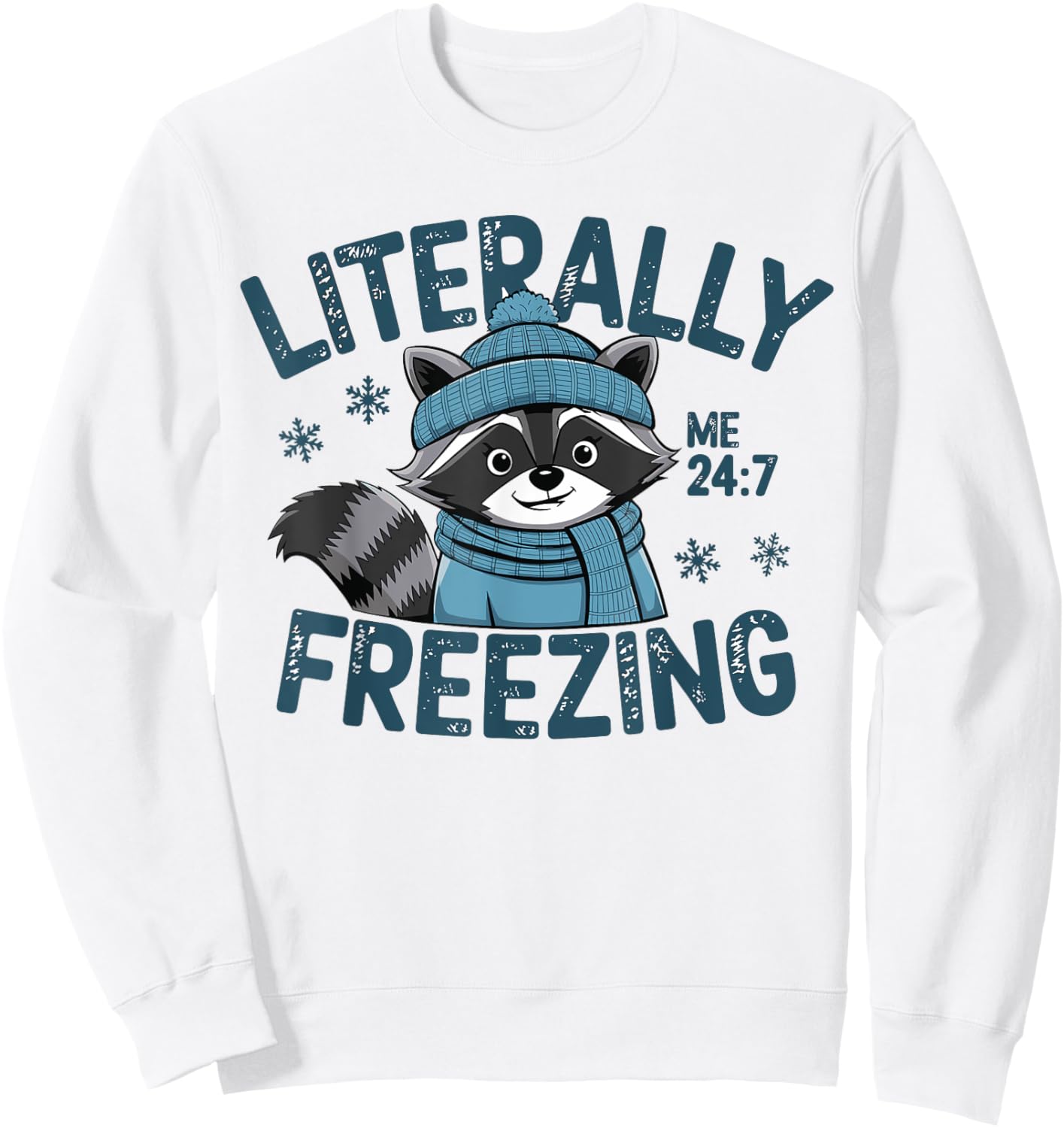 Literally Freezing Winter Funny Cold Raccoon Scarf Retro Sweatshirt - Sweatshirt | White