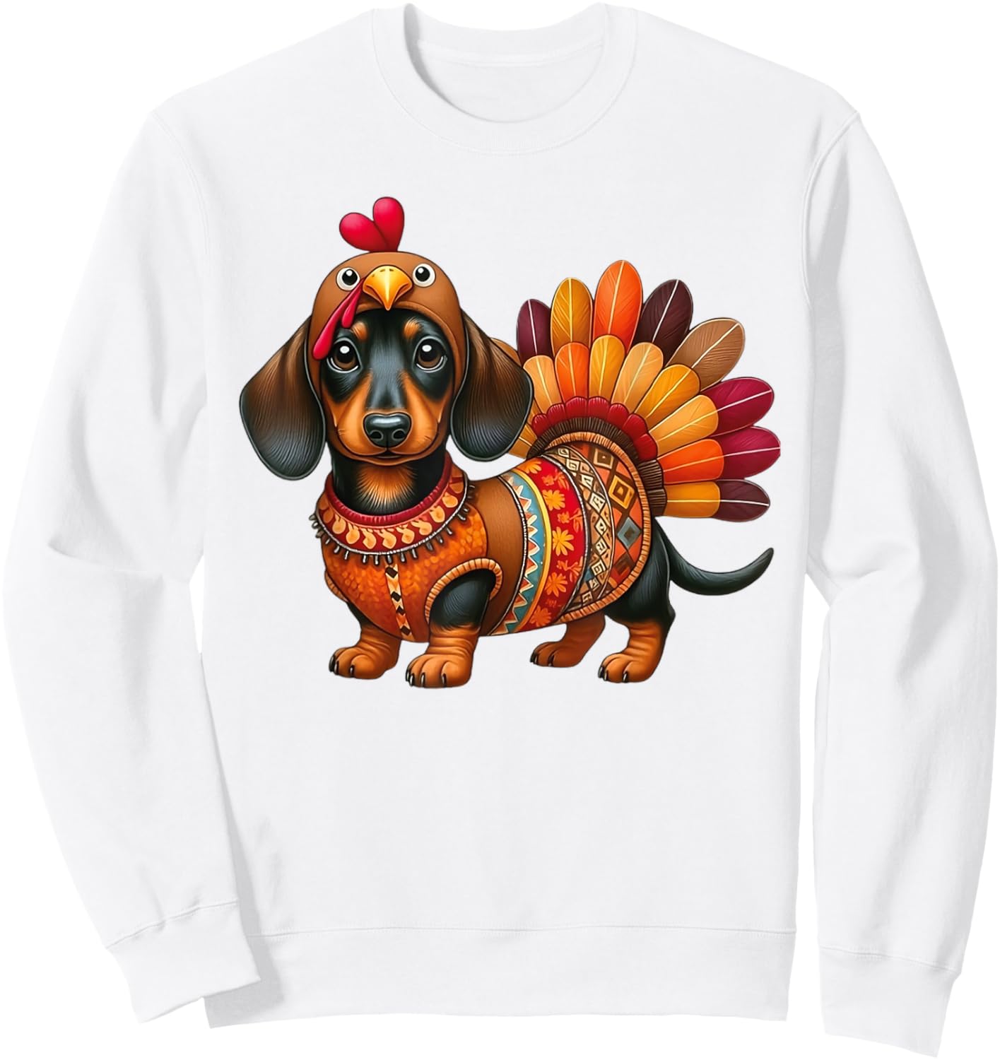 Cute Thanksgiving Turkey Weiner Dachshund Dog Costume Sweatshirt - Sweatshirt | White