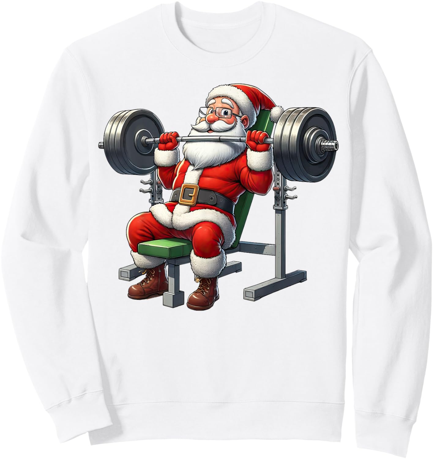 Santa Weightlifting Gym Funny Christmas Fitness Sweatshirt - Sweatshirt | White