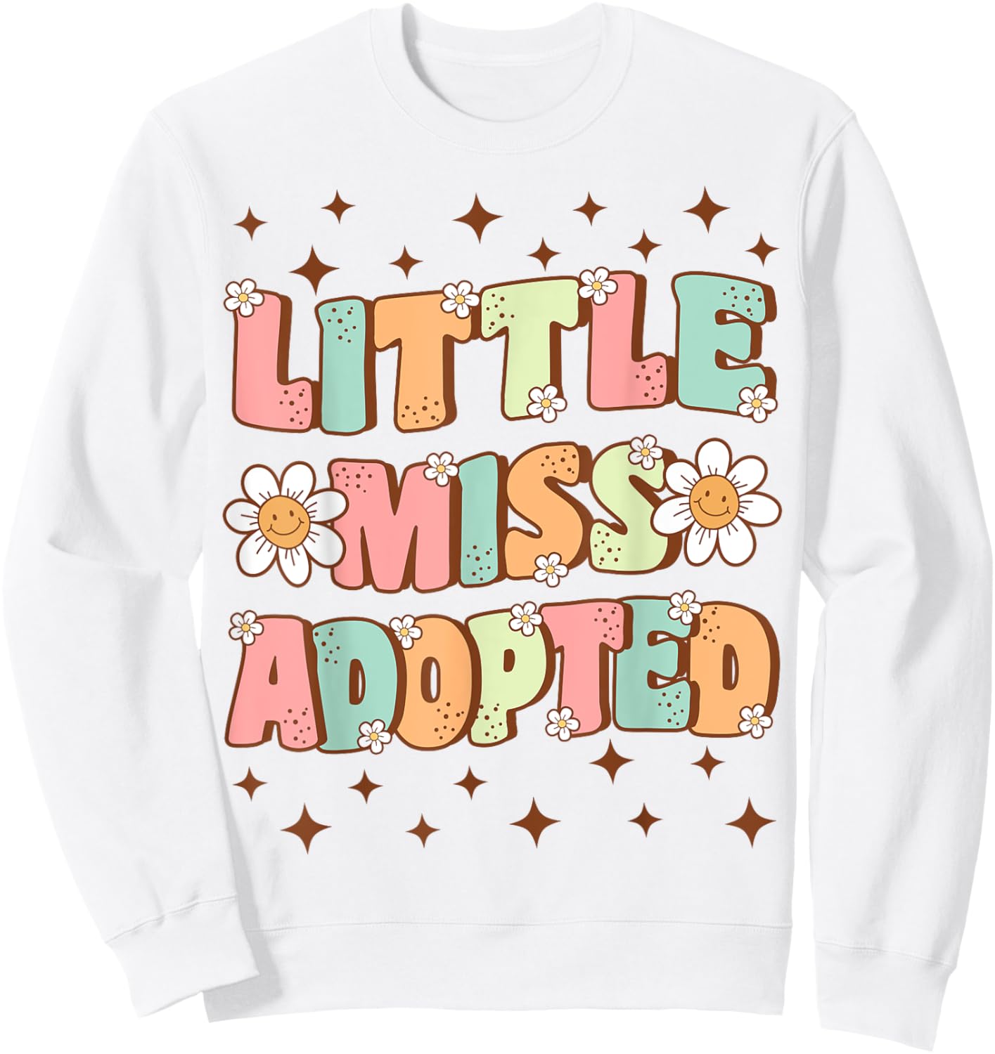 Little Miss Adopted Girls Cute Groovy Kids Adoption Day Sweatshirt - Sweatshirt | White