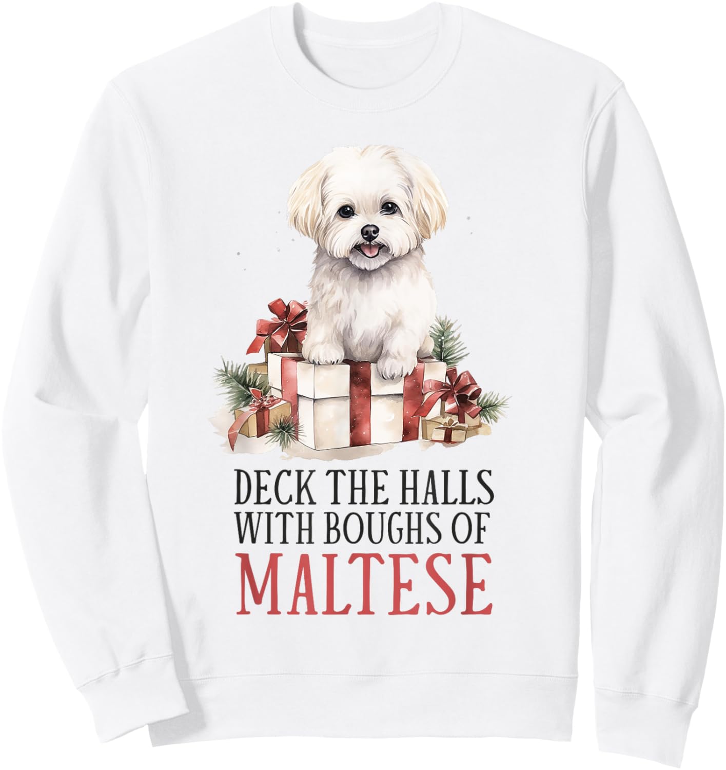 Maltese Dog Lover Christmas Xmas Sweatshirt - Sweatshirt | White