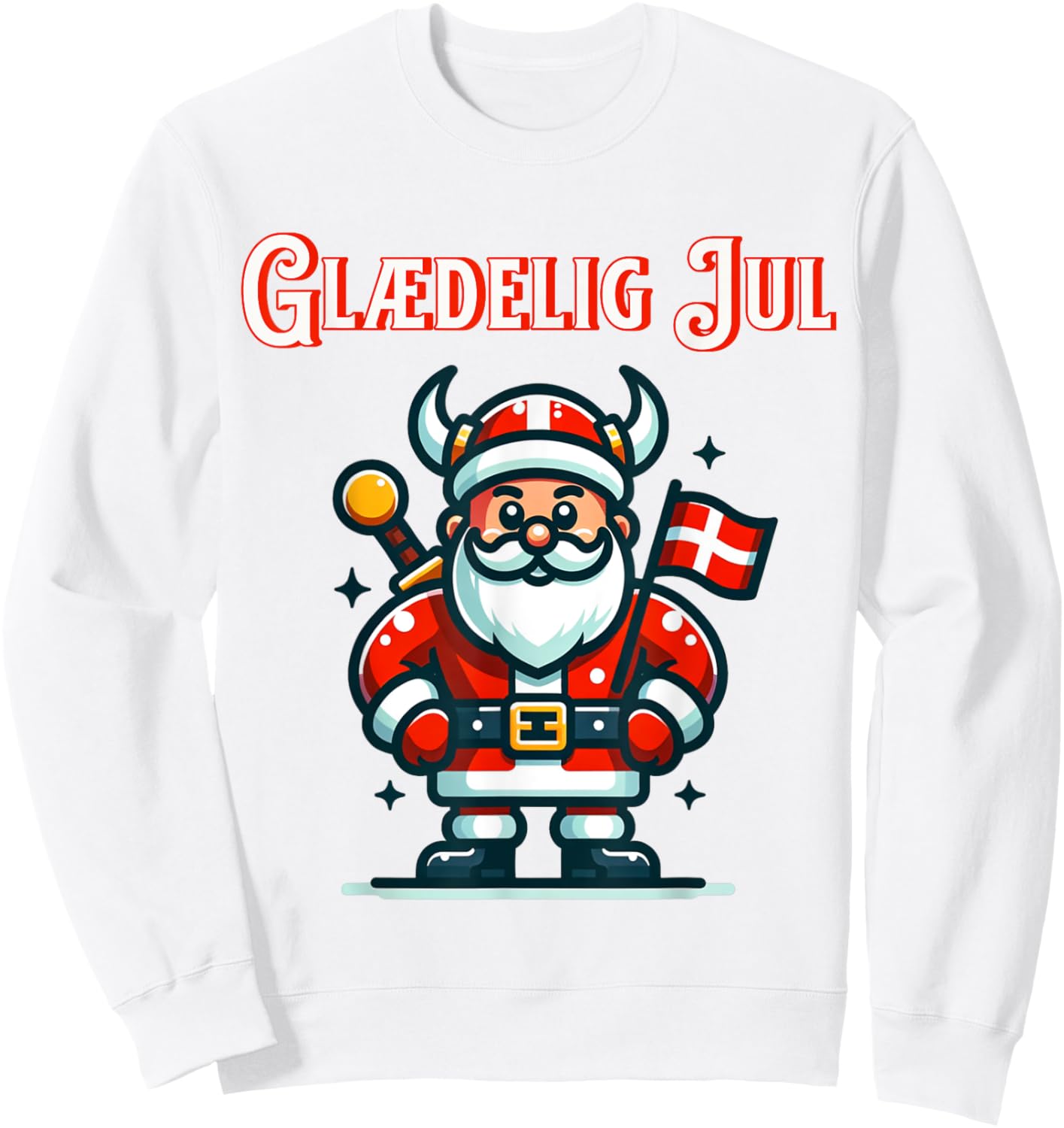 Glædelig Jul Denmark Danish Flag Christmas Viking Santa Sweatshirt - Sweatshirt | White