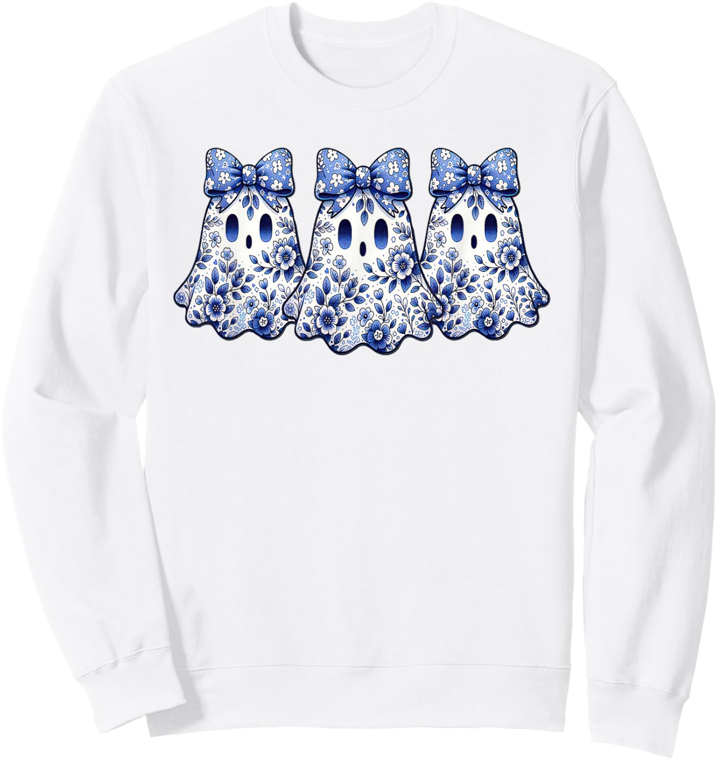 Coquette Toile Ghost Coquette Blue Floral Halloween Ghost Sweatshirt - Sweatshirt | White