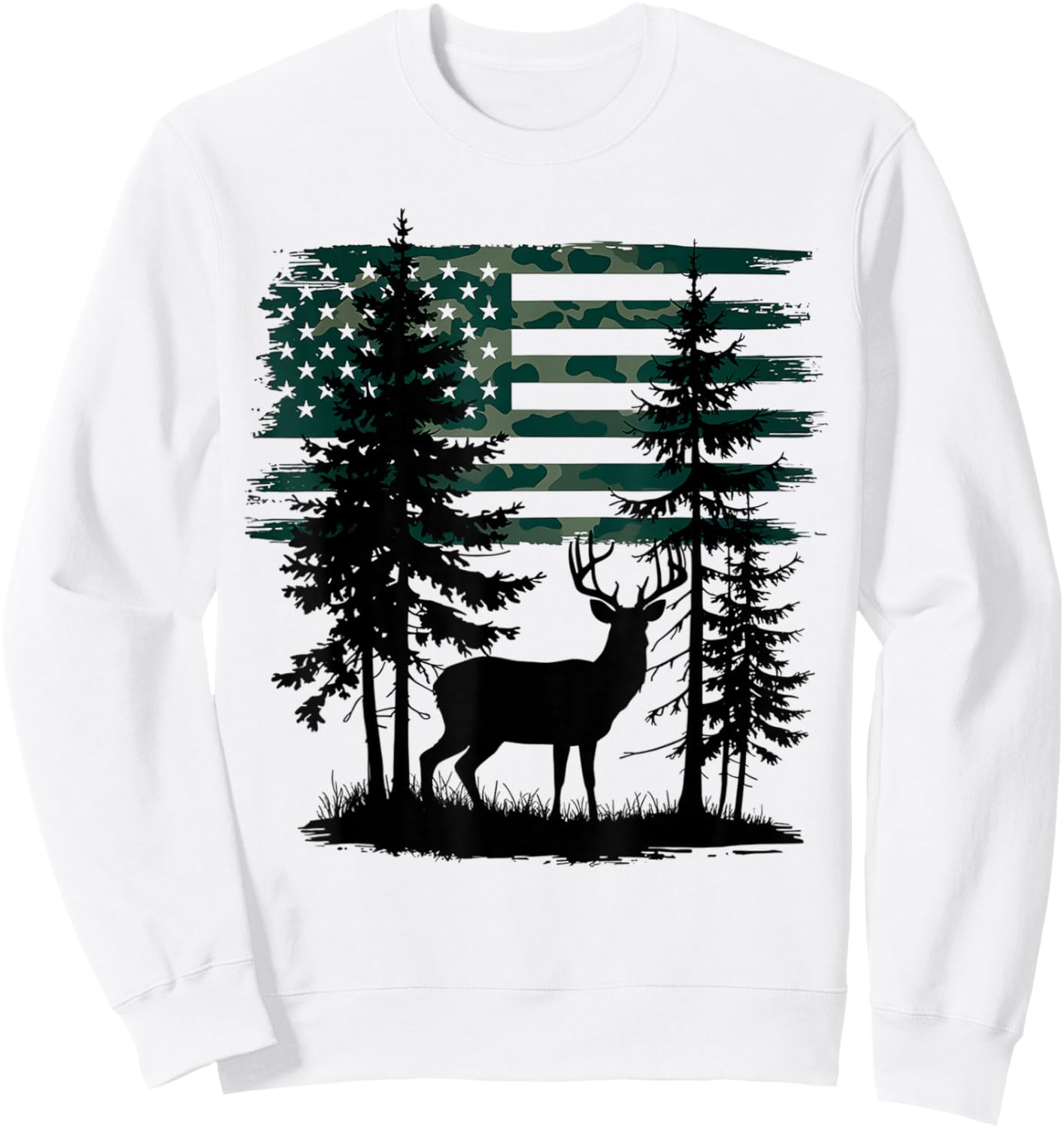 Men Youth Kids Orange Hunting Shirt Deer Hunters Camo Flag Sweatshirt - Sweatshirt | White