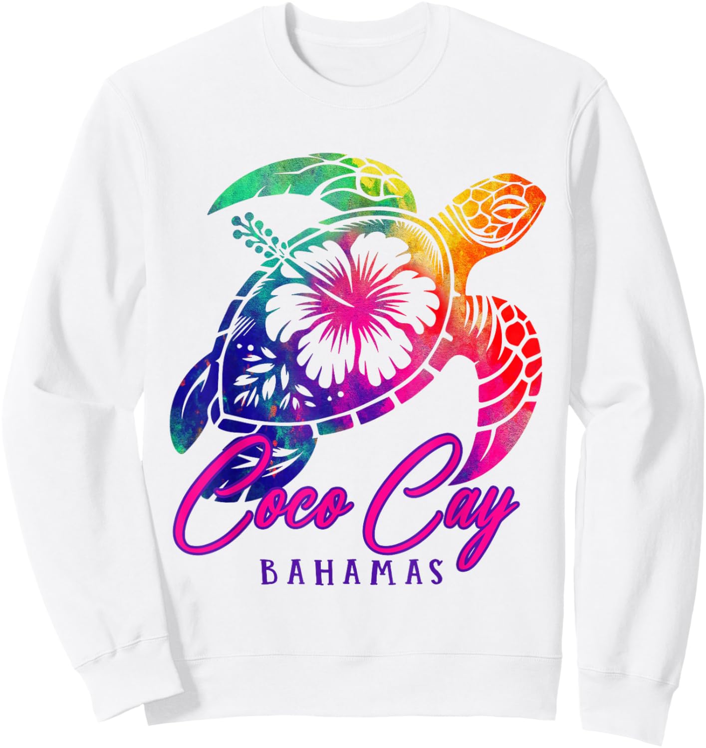 Coco Cay Tie Dye Sea Turtle Hibiscus Bahamas Vacation 2025 Sweatshirt - Sweatshirt | White