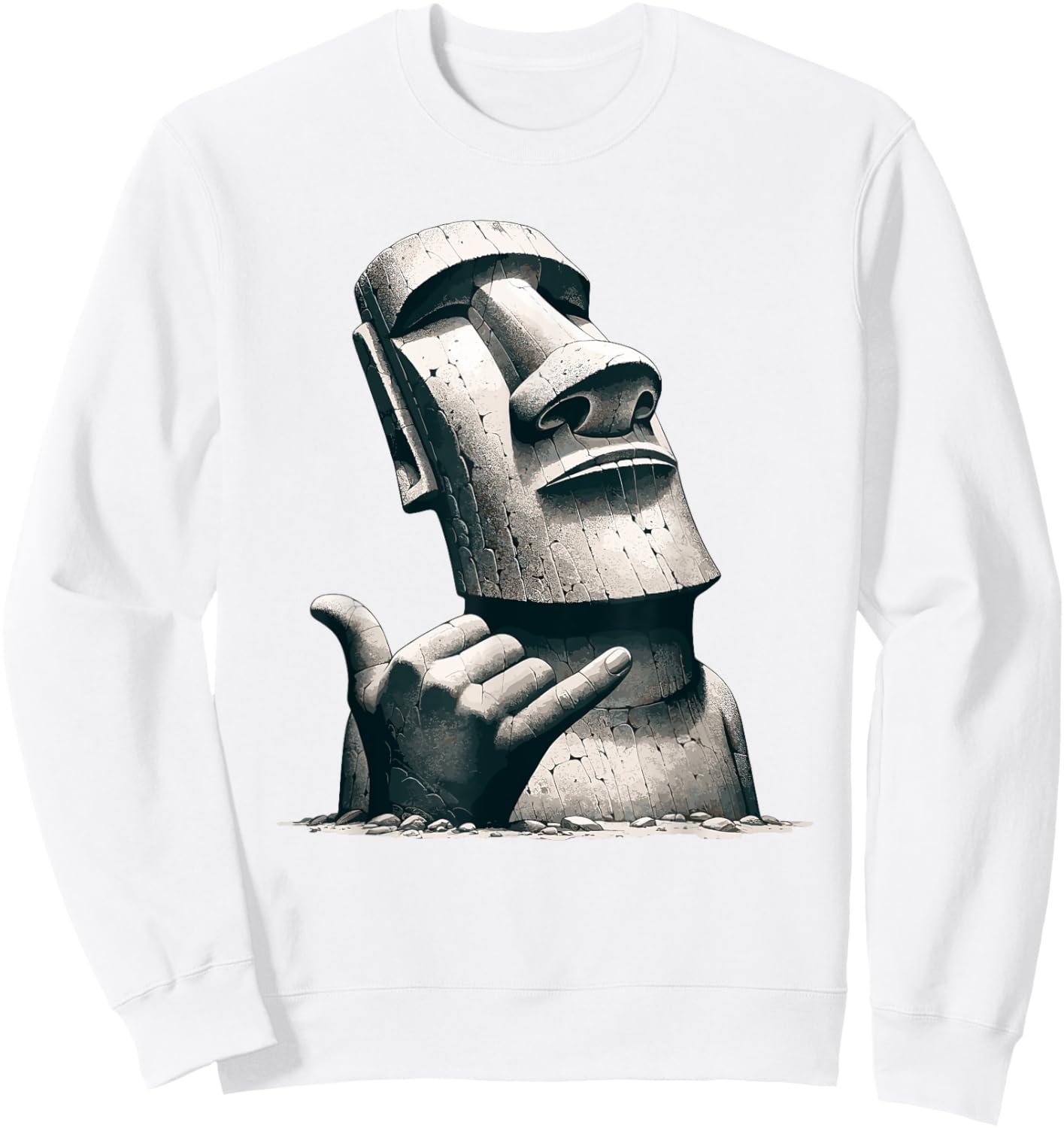 Funny Easter Island Rapa Nui Moai Statue Surfer Shaka Sign Sweatshirt - Sweatshirt | White