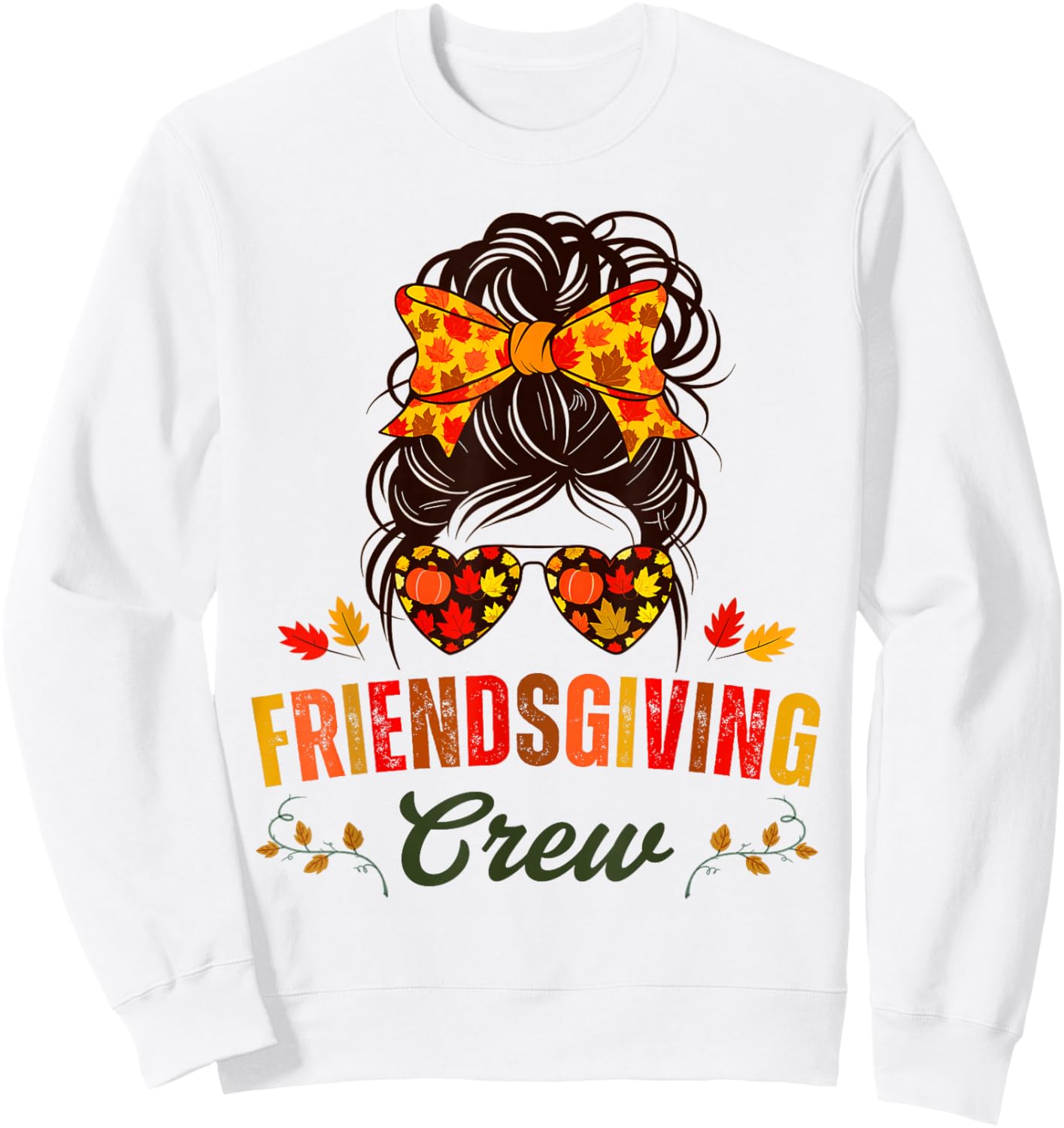 Friendsgiving Crew Fall Autumn Thanksgiving 2024 Messy Bun Sweatshirt - Sweatshirt | White