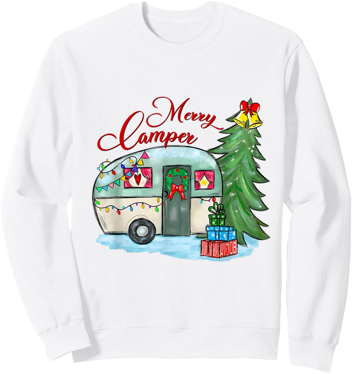 Merry Camper Christmas Santa Camper Camping Truck Xmas Tree Sweatshirt - Sweatshirt | White