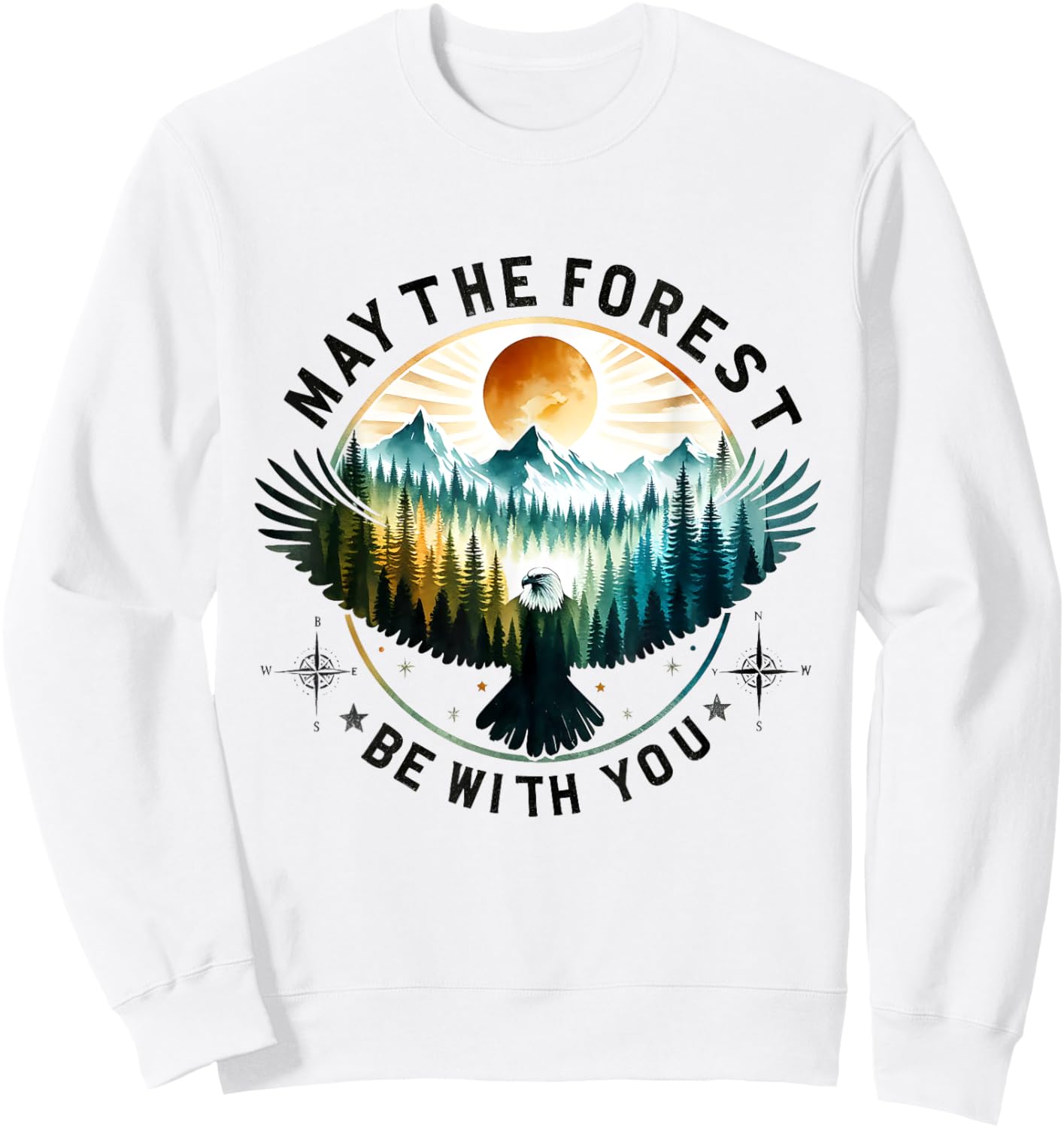 May The Forest Be With You Flying Eagle Sky Forest Sweatshirt - Sweatshirt | White