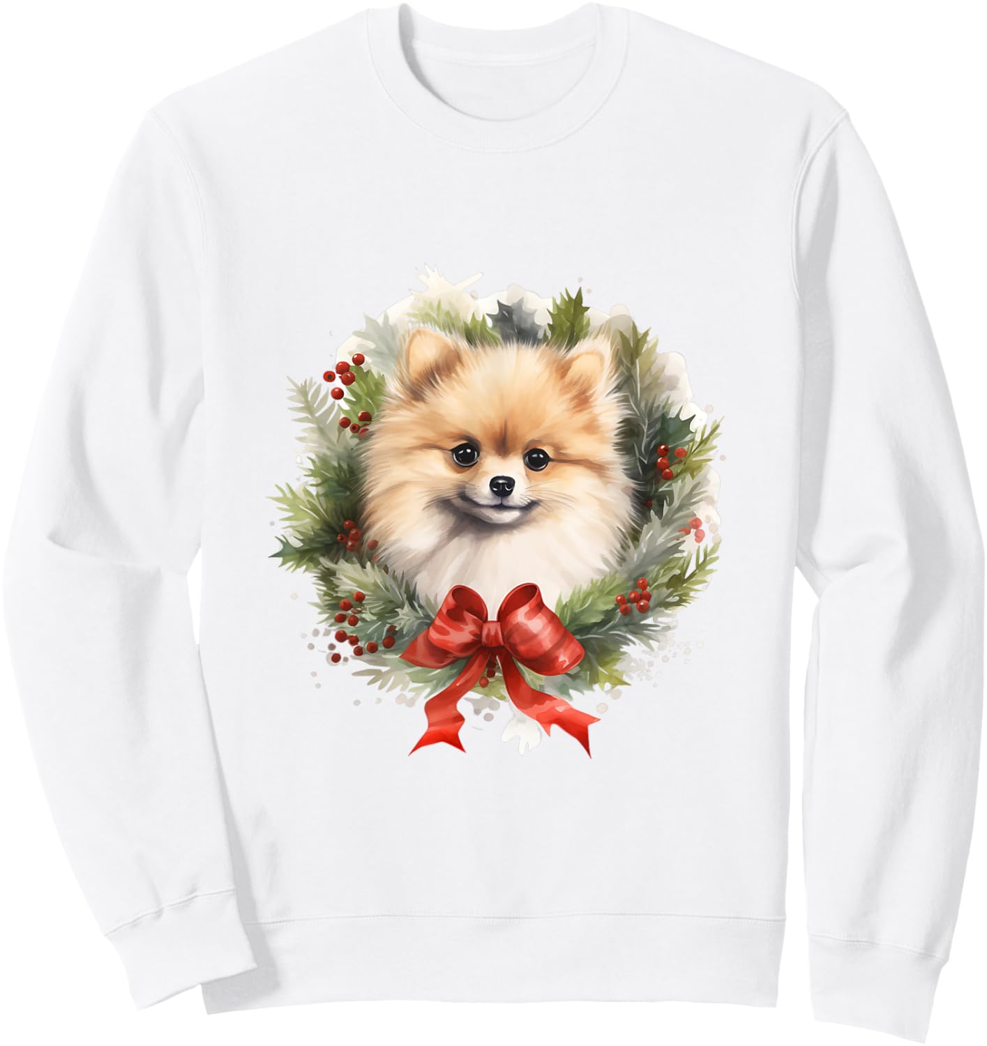 Pomeranian Christmas Wreath Decoration Xmas Pajamas Sweatshirt - Sweatshirt | White