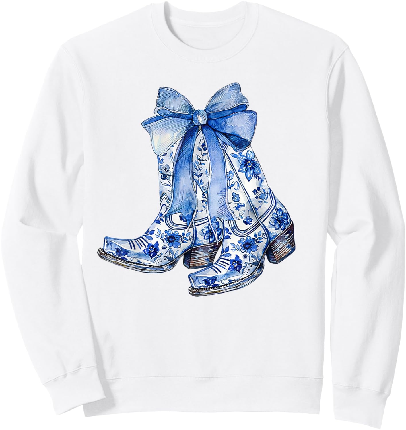 Blue and White Coastal Cowgirl Boot Sweatshirt - Sweatshirt | White