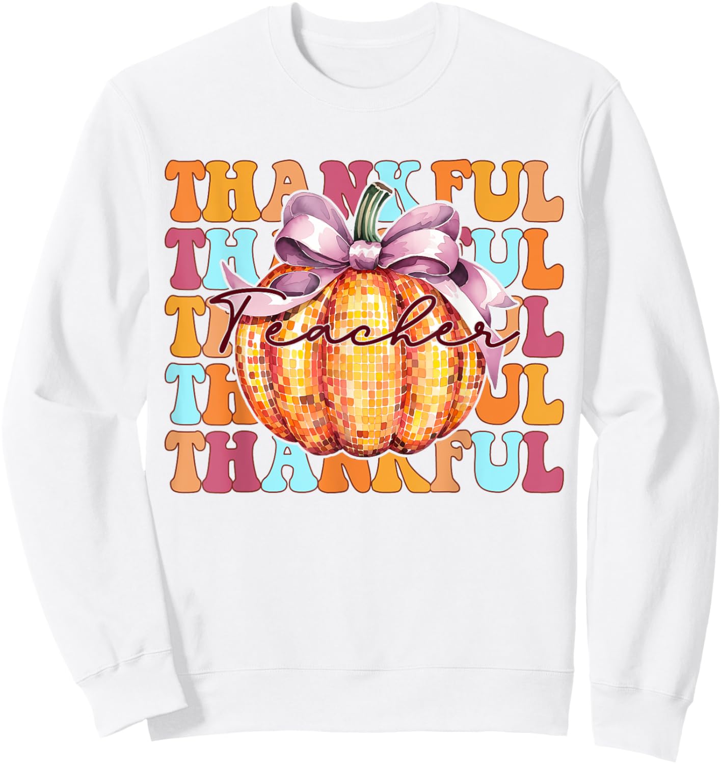 Retro Groovy Coquette Pumpkin Fall Thanksgiving Teacher Sweatshirt - Sweatshirt | White