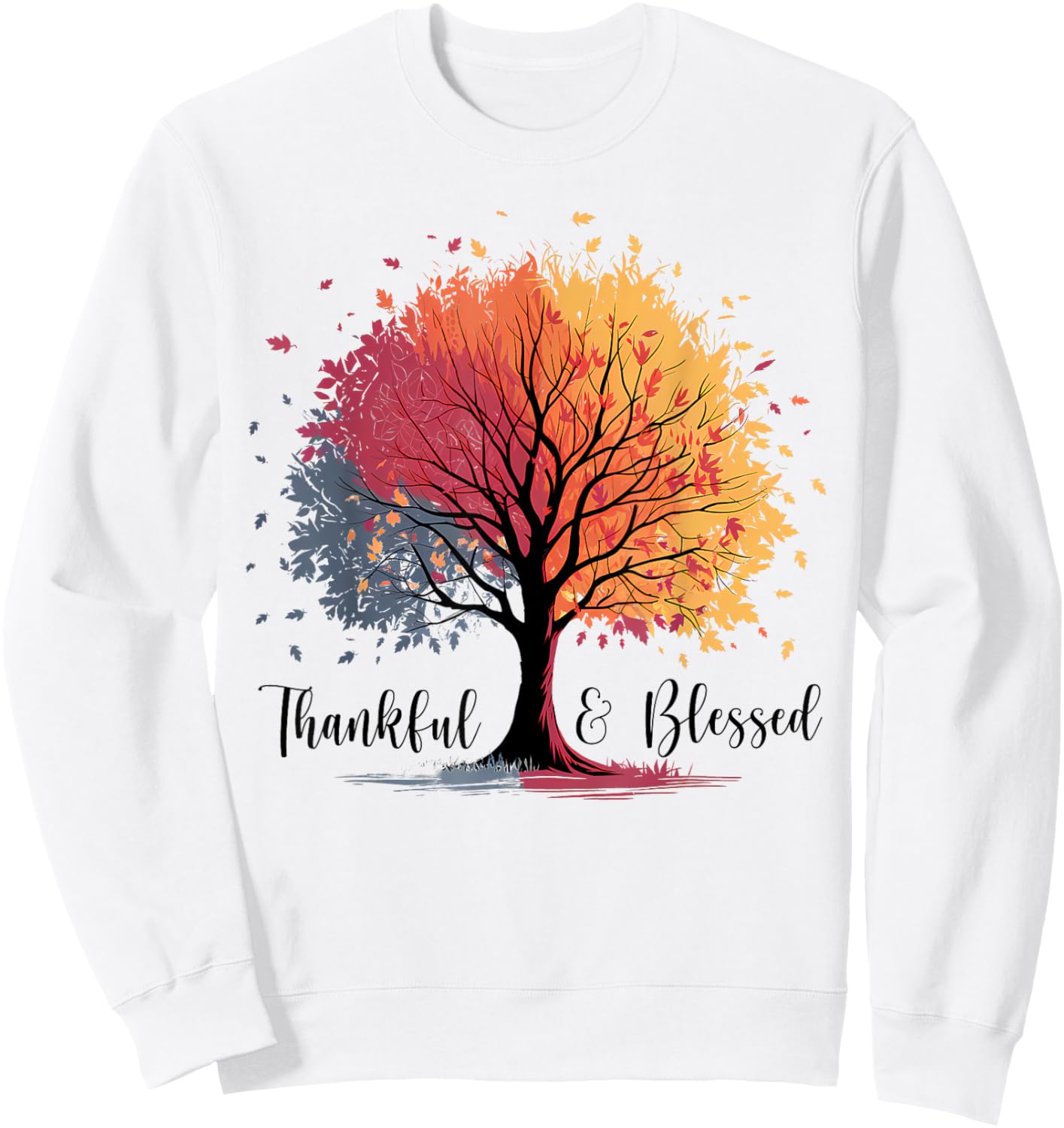 Thankful Blessed Woodland Journey Heathered Thanksgiving Sweatshirt - Sweatshirt | White
