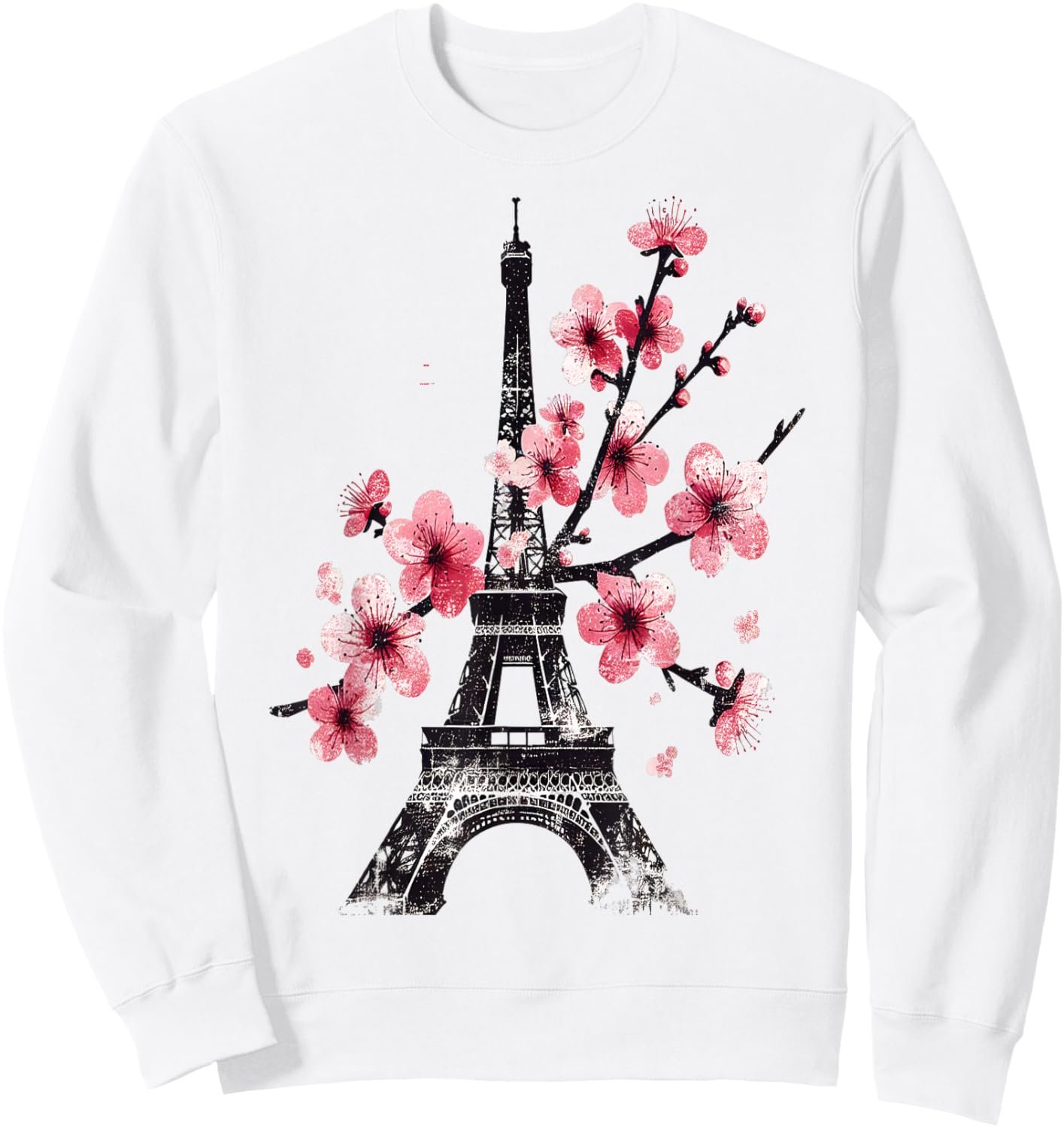 Cherry Blossom Eiffel Tower Paris Sweatshirt - Sweatshirt | White
