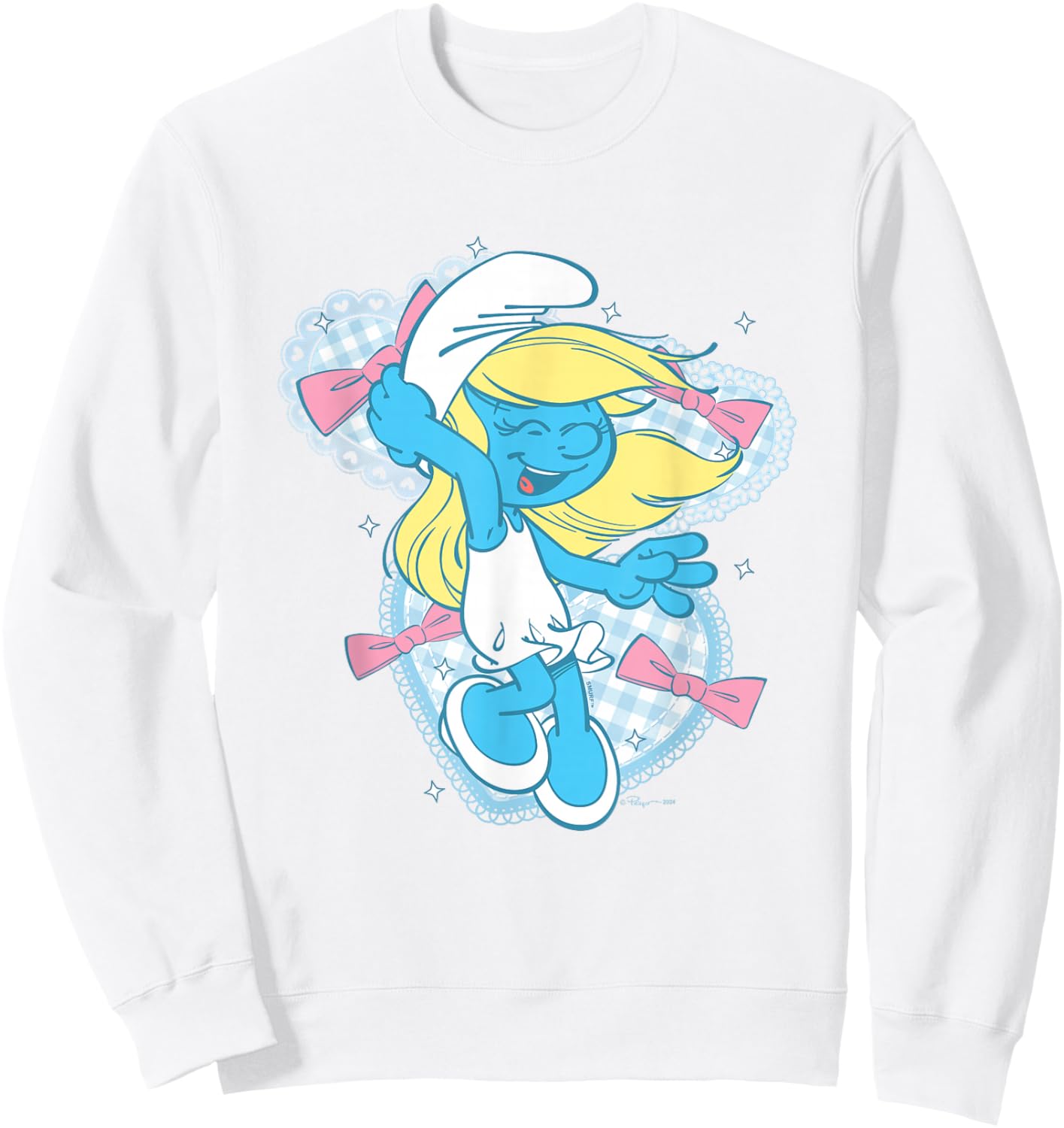 The Smurfs Cute Coquette Smurfette Pastel Color Chest Logo Sweatshirt - Sweatshirt | White
