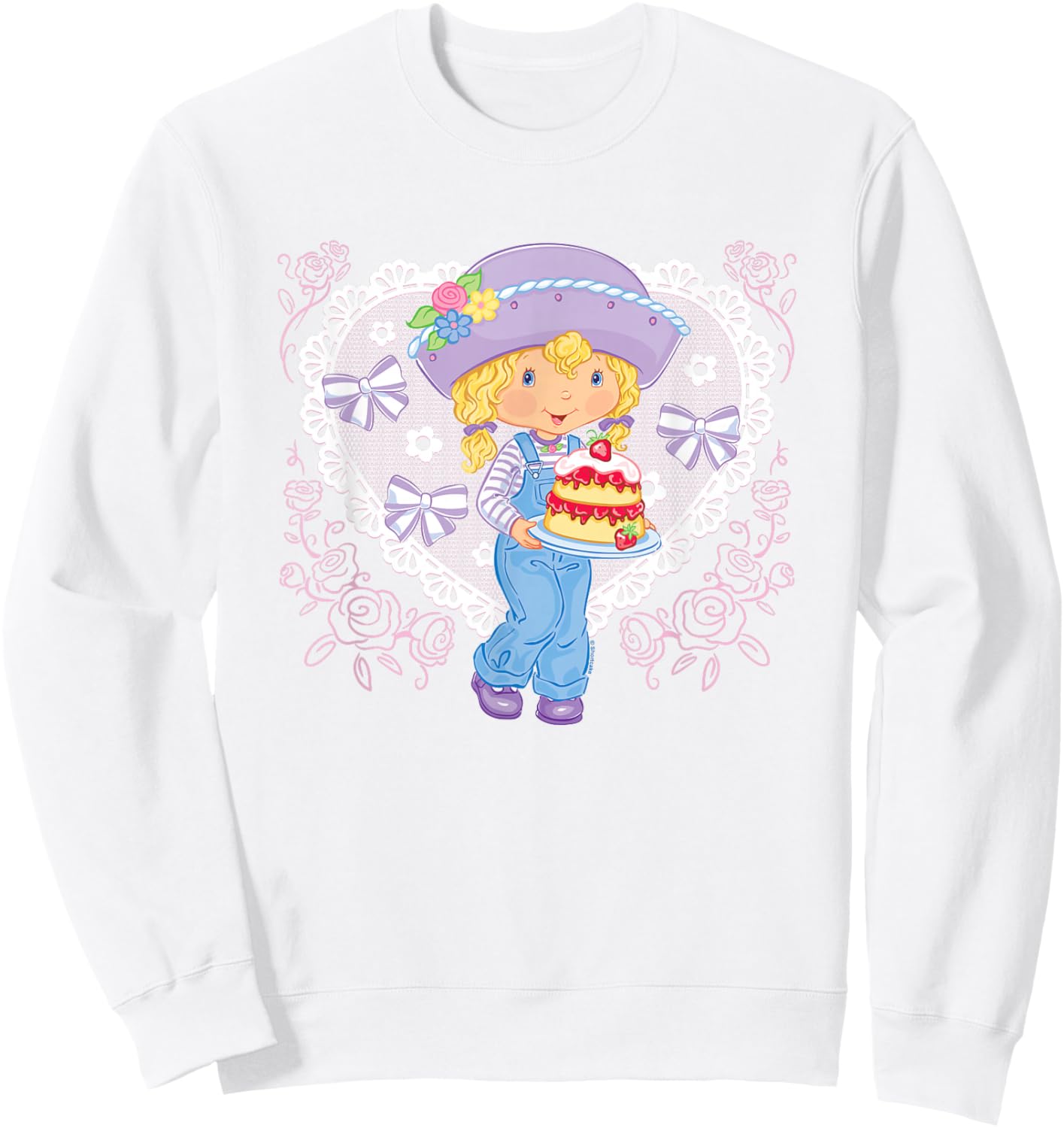 Strawberry Shortcake Cute Coquette Angelcake Big Chest Logo Sweatshirt - Sweatshirt | White
