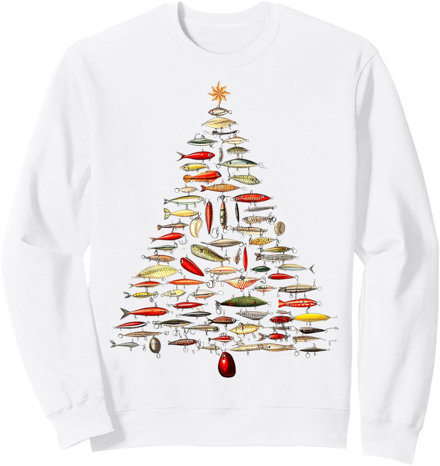 Fishing Lure Christmas Tree Fish Fly Fisherman Ocean Sport Sweatshirt - Sweatshirt | White