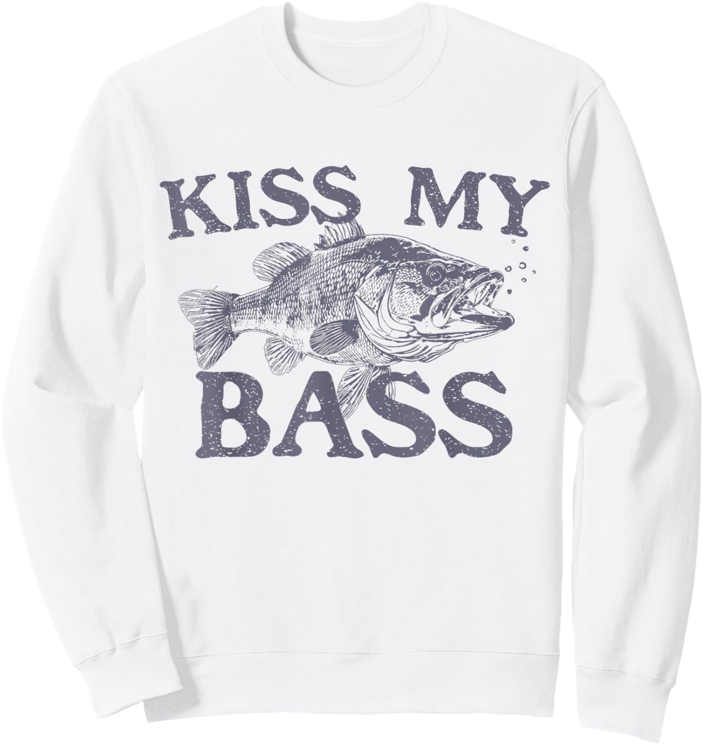 Vintage Kiss My-Bass Fishing Lover Bass Fisher Sweatshirt - Sweatshirt | White