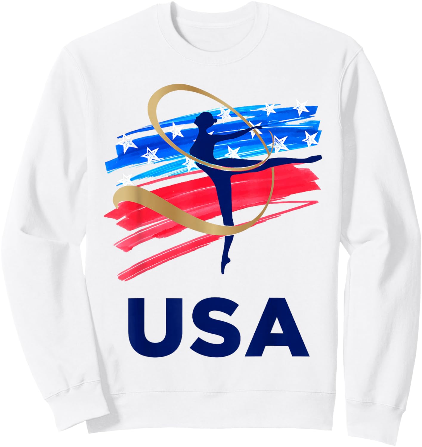 USA Sport Team Gear Summer Gymnastics White Small Classic Fit USA Flag Sweatshirt - Sweatshirt | White