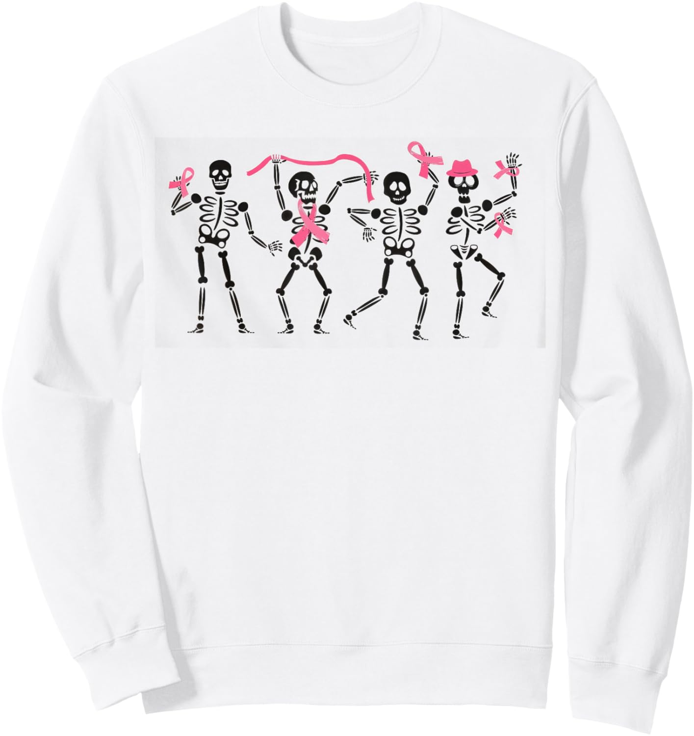 Pink Ribbon Breast Cancer Awareness Skeleton Women Men Kids Sweatshirt - Sweatshirt | White