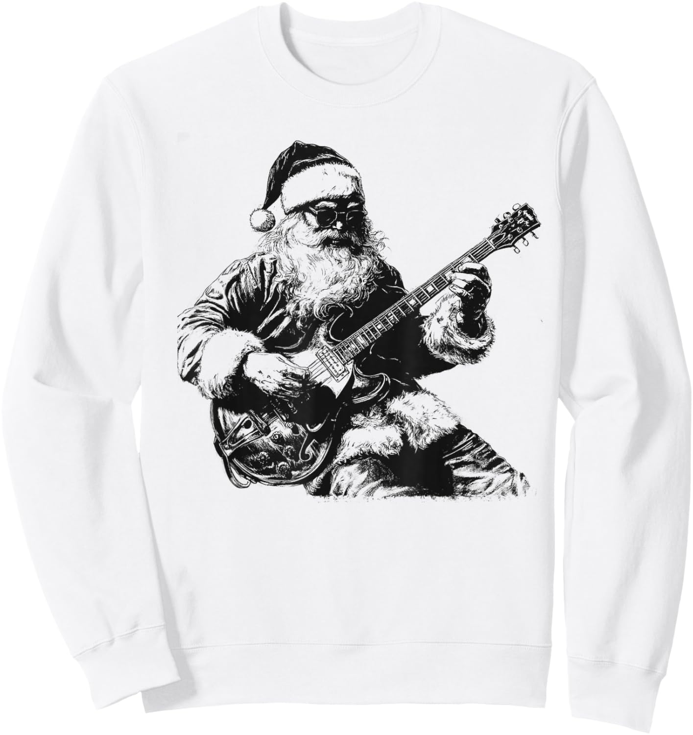 Christmas Rock Santa Rock and Roll Guitar Lover Sweatshirt - Sweatshirt | White