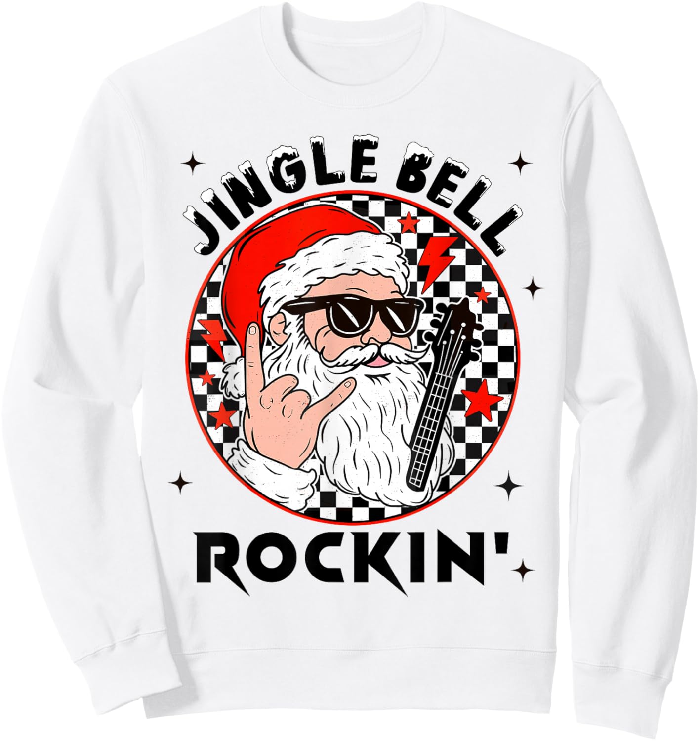 Groovy Jingle Bell Rockin' Christmas Santa Electric Guitar Sweatshirt - Sweatshirt | White