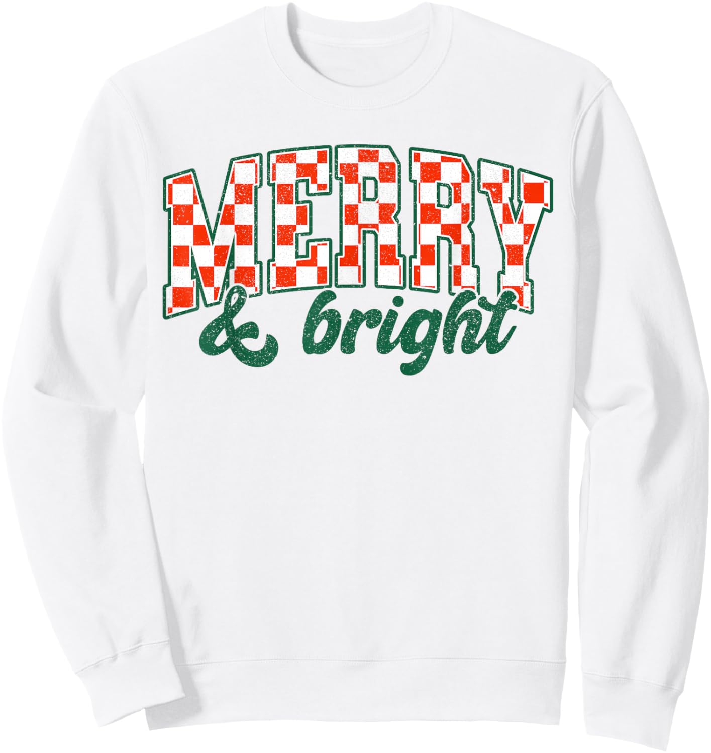 Merry Xmas Bright Cute Christmas Checkered Holiday Men Women Sweatshirt - Sweatshirt | White