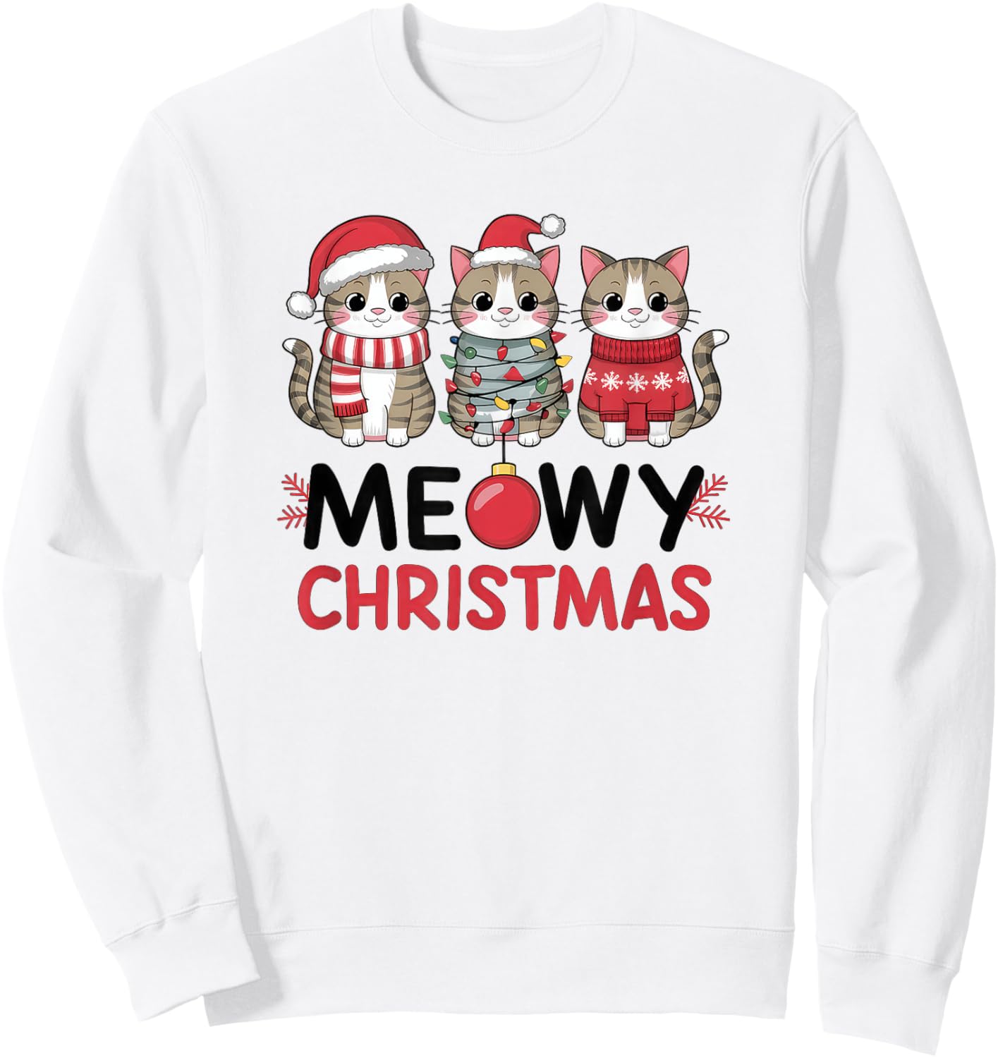 Meowy Christmas Cute Cat Merry Xmas Holiday Graphic Men Women Kids Sweatshirt - Sweatshirt | White