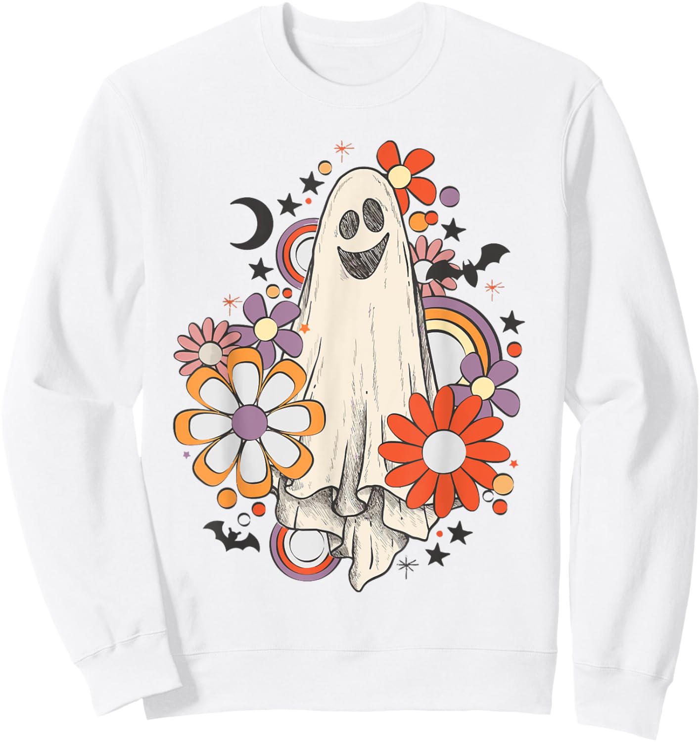 Retro Vintage Ghost Floral Pumpkin Halloween Girls Sweatshirt - Sweatshirt | White