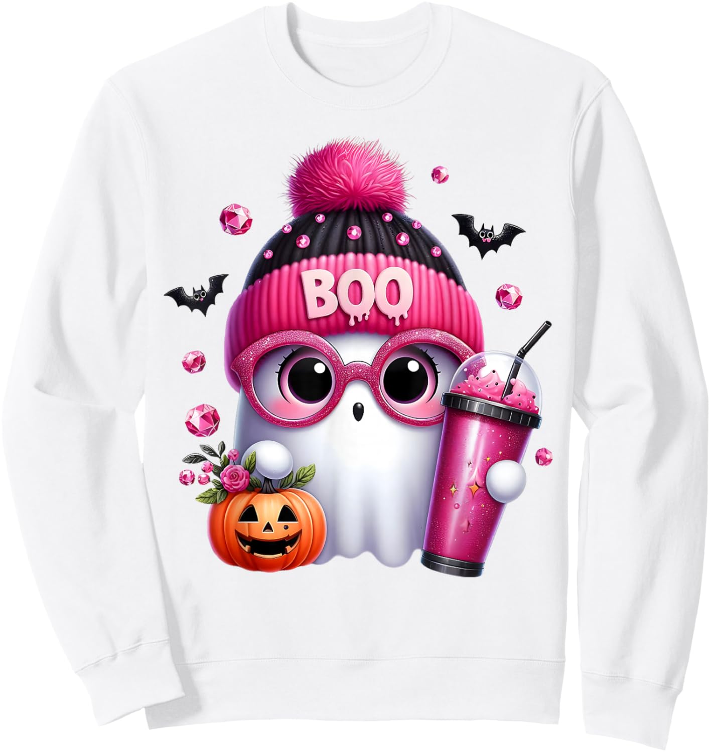 Cute Pink Ghost Boo Halloween Costume for Girl Kids Toddler Sweatshirt - Sweatshirt | White